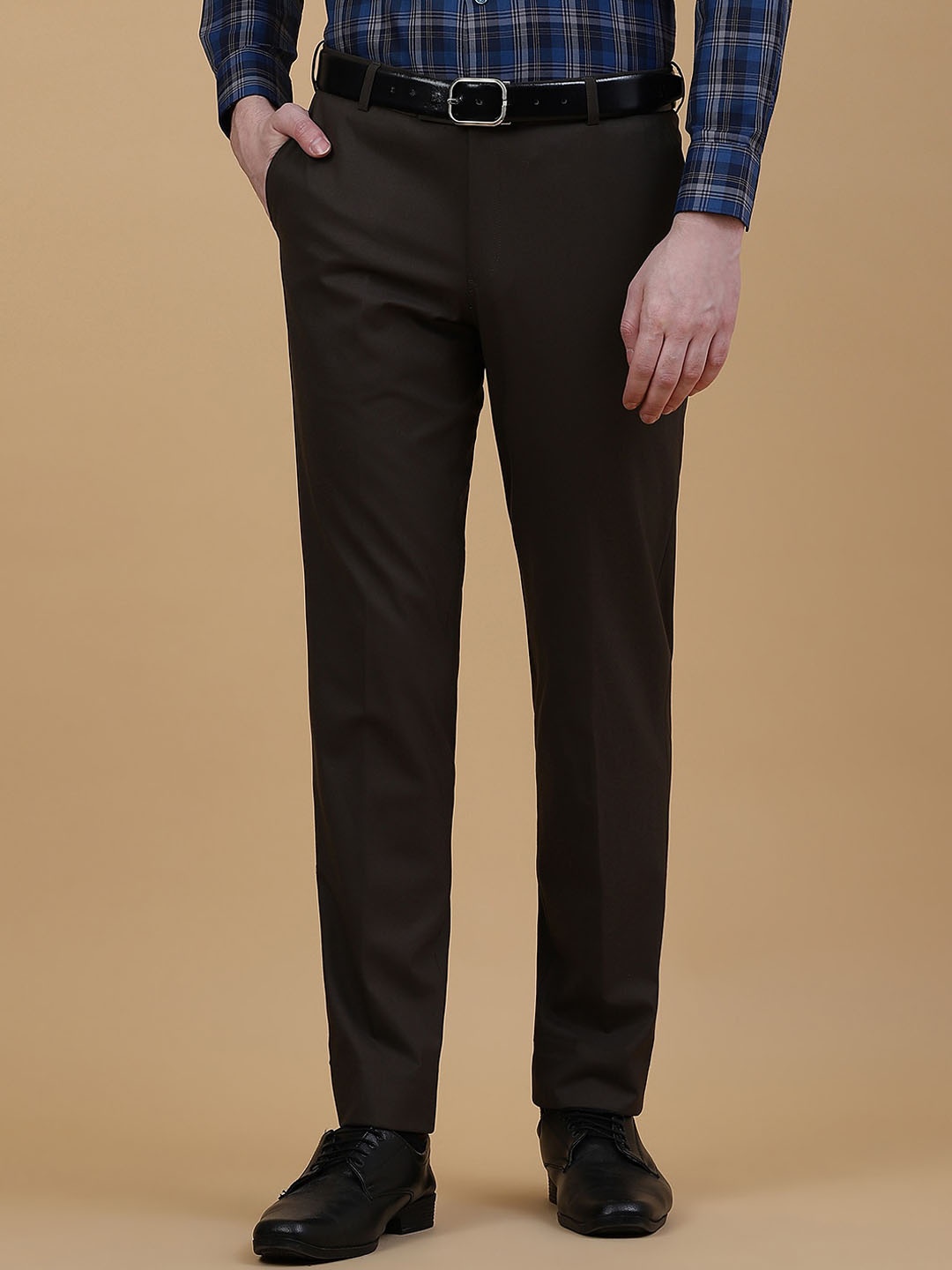 

METAL Men Slim Fit Formal Trousers, Olive