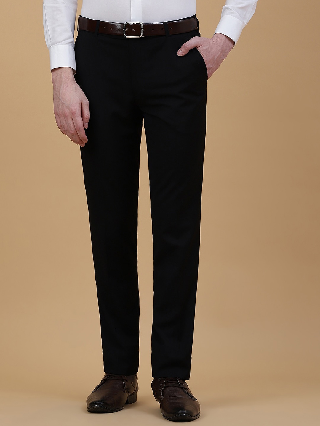 

METAL Men Slim Fit Mid-Rise Formal Trousers, Black