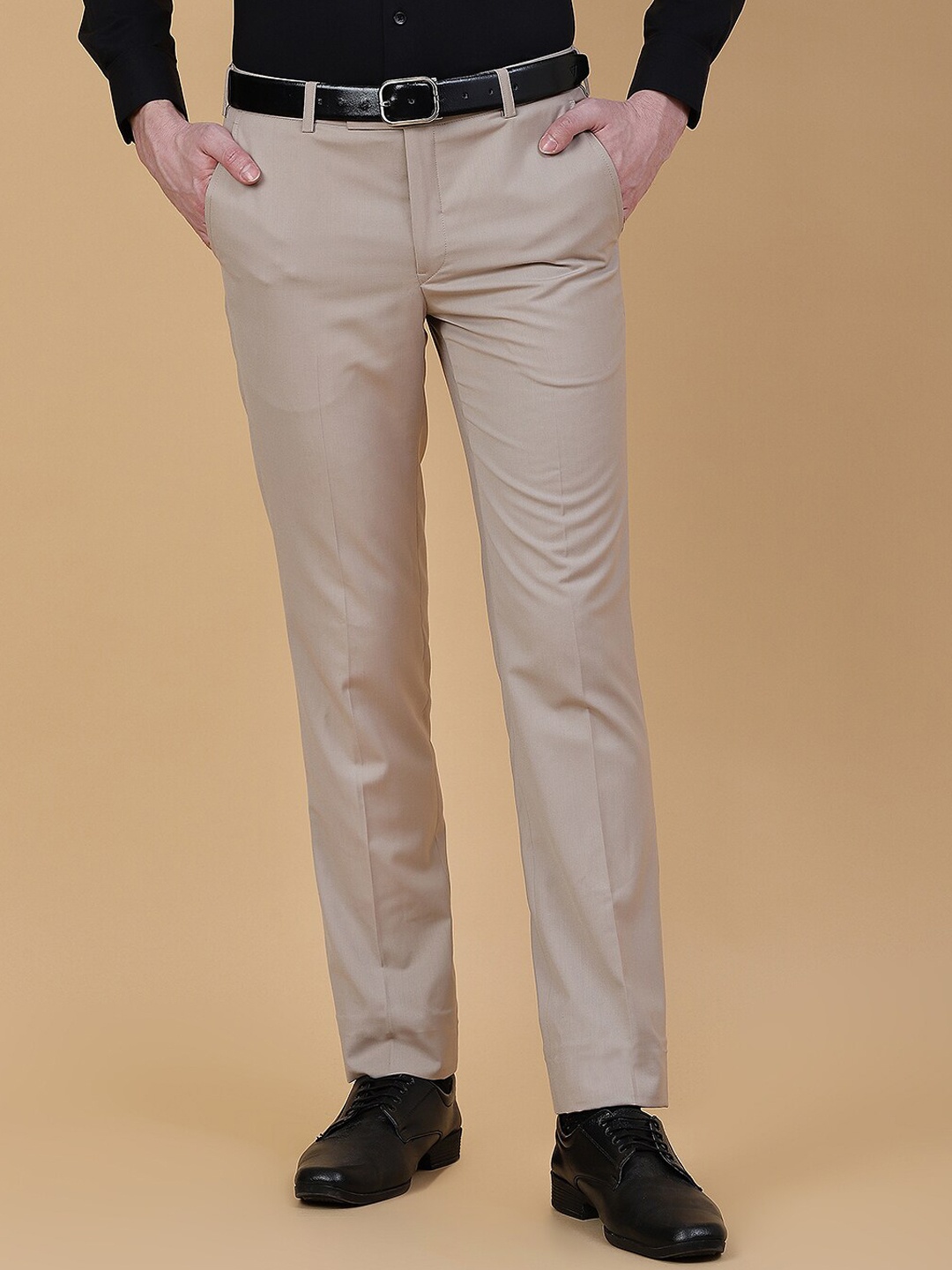 

METAL Men Slim Fit Formal Trousers, Beige