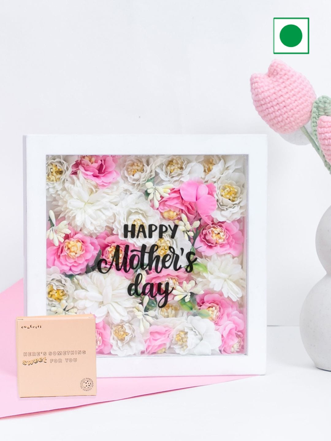 

Confetti Gifts Wooden Flower Frame With Cookies Gift Set, White