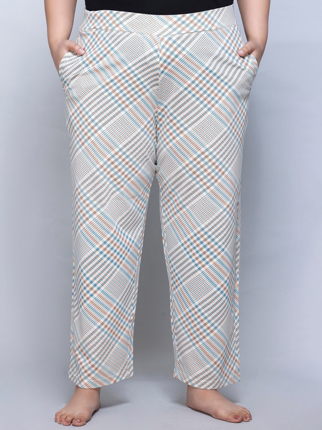 

IN Love Women Plus Size Printed Mid-Rise Cotton Straight Lounge Pant, Beige