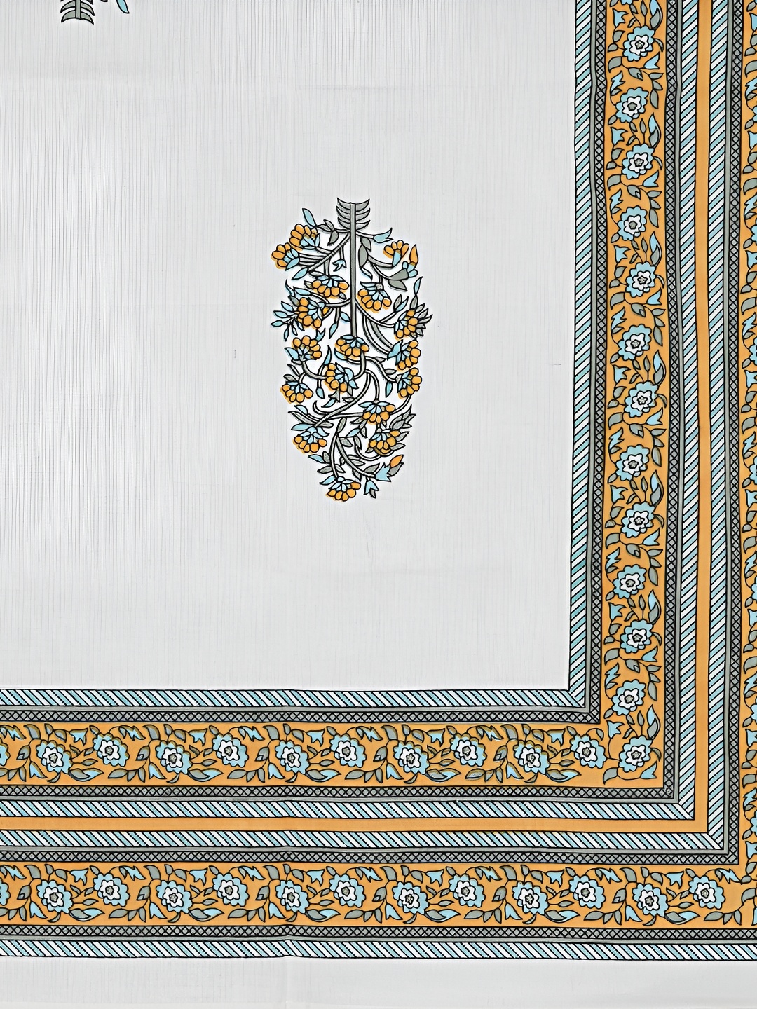 

SARYU HOMES White & Blue Ethnic Motifs Printed Cotton 6-Seater Table Cover