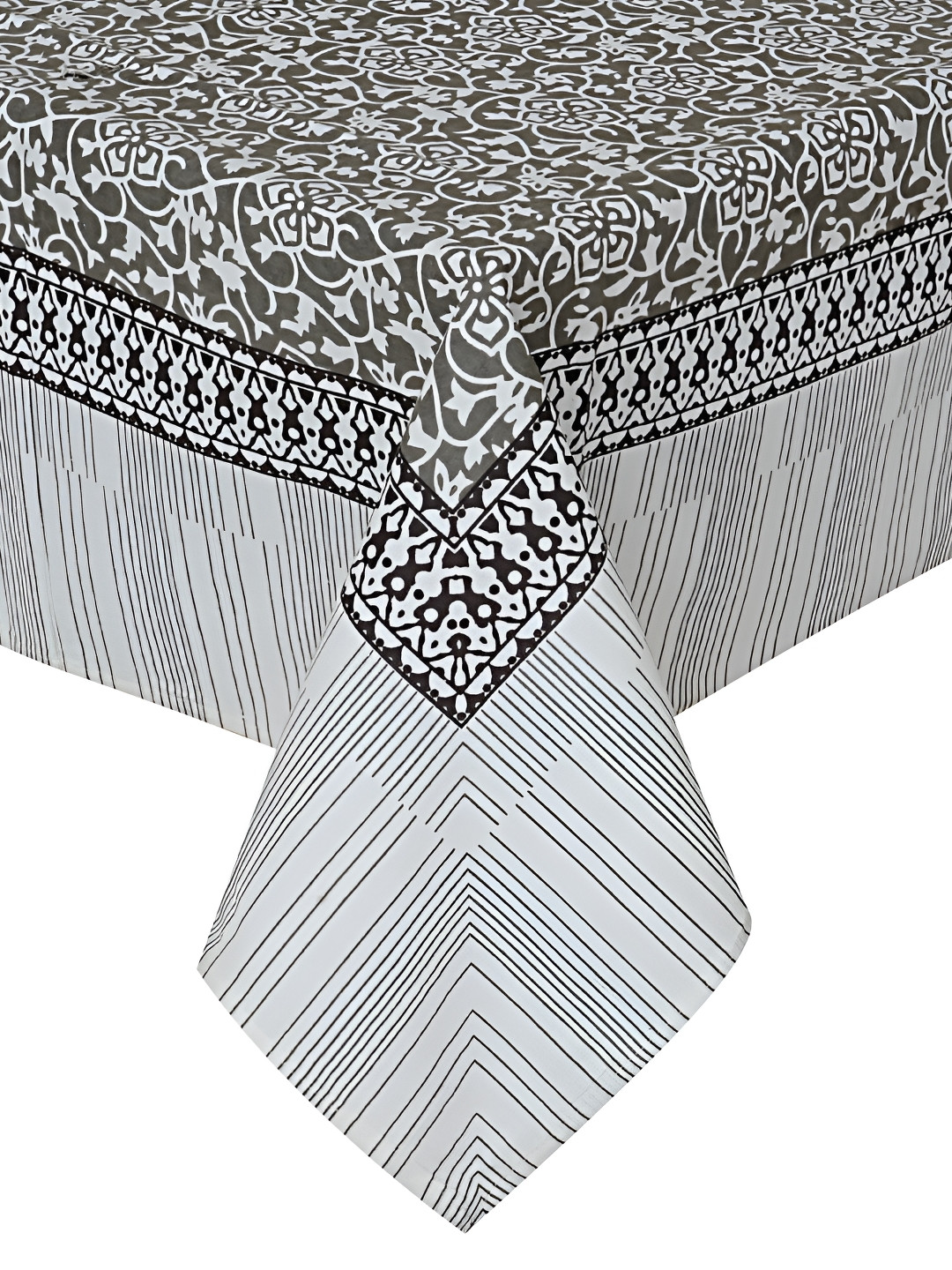 

SARYU HOMES Grey & White Floral Cotton 6-Seater Table Cover