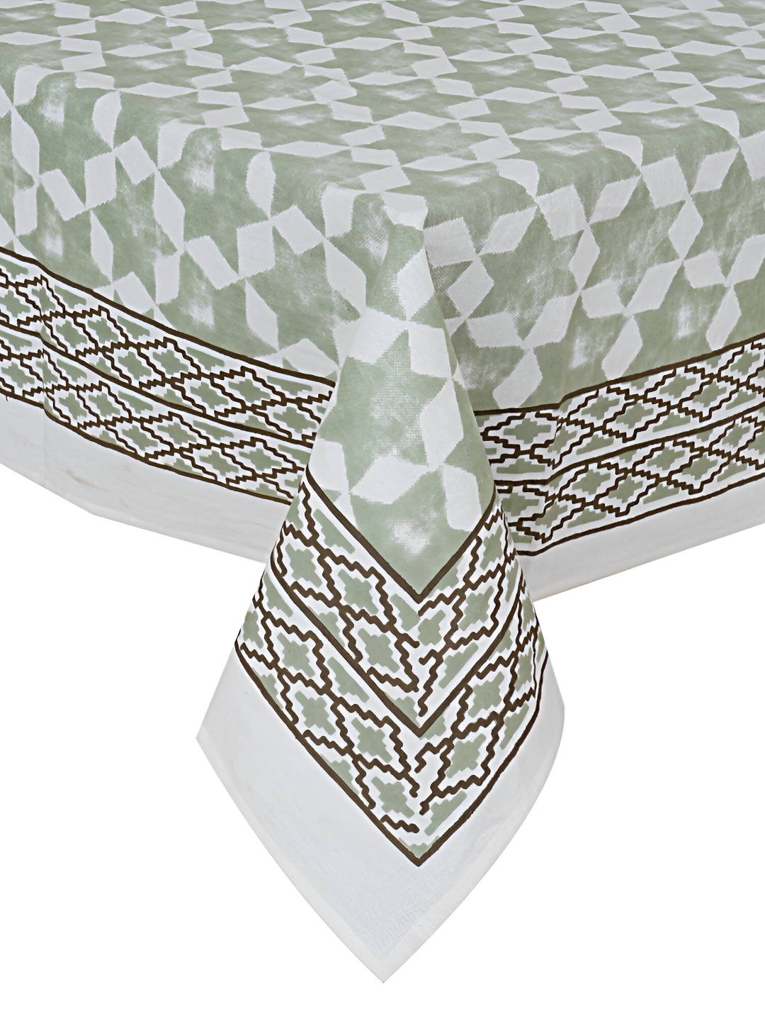 

SARYU HOMES Green & White Geometric Printed Cotton 6-Seater Table Cover