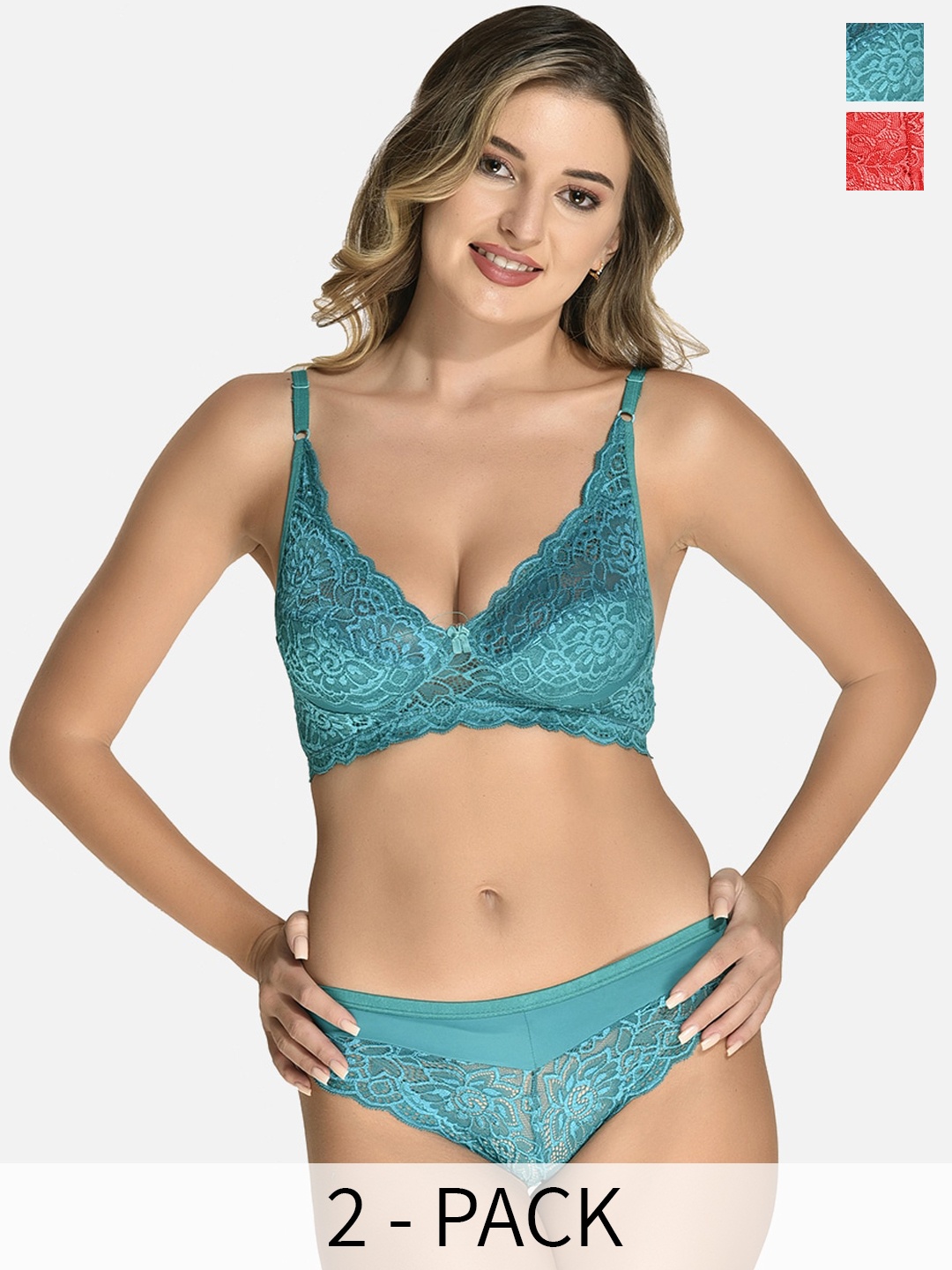 

StyFun Pack Of 2 Laced Lingerie Set, Green