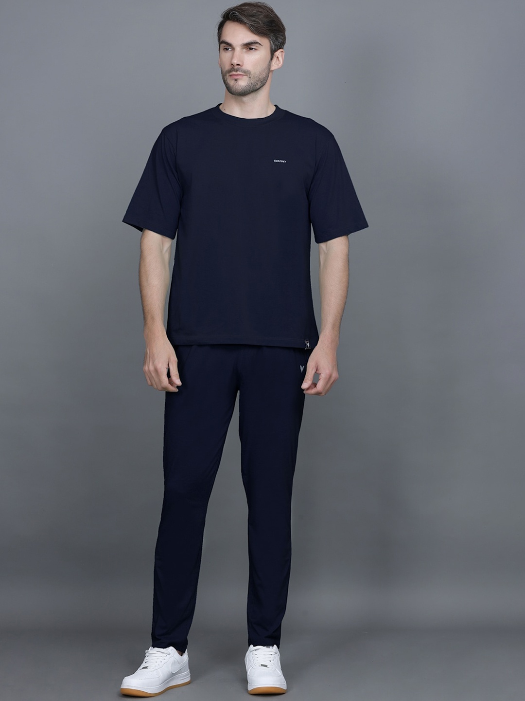 

GODFREY Oversized Cotton T-Shirt With Trousers, Navy blue