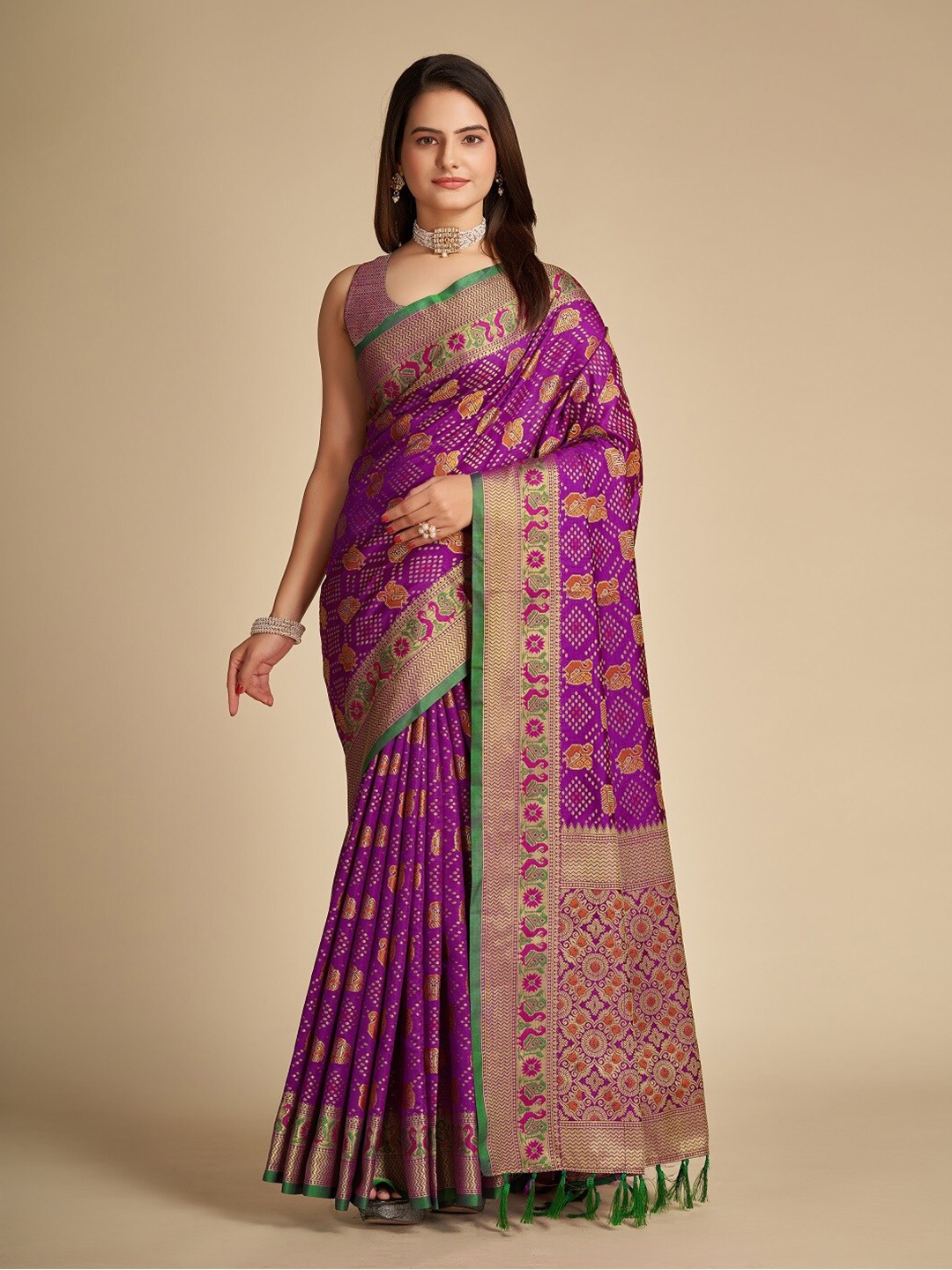 

Mitera Woven Design Zari Designer Patola Saree, Purple