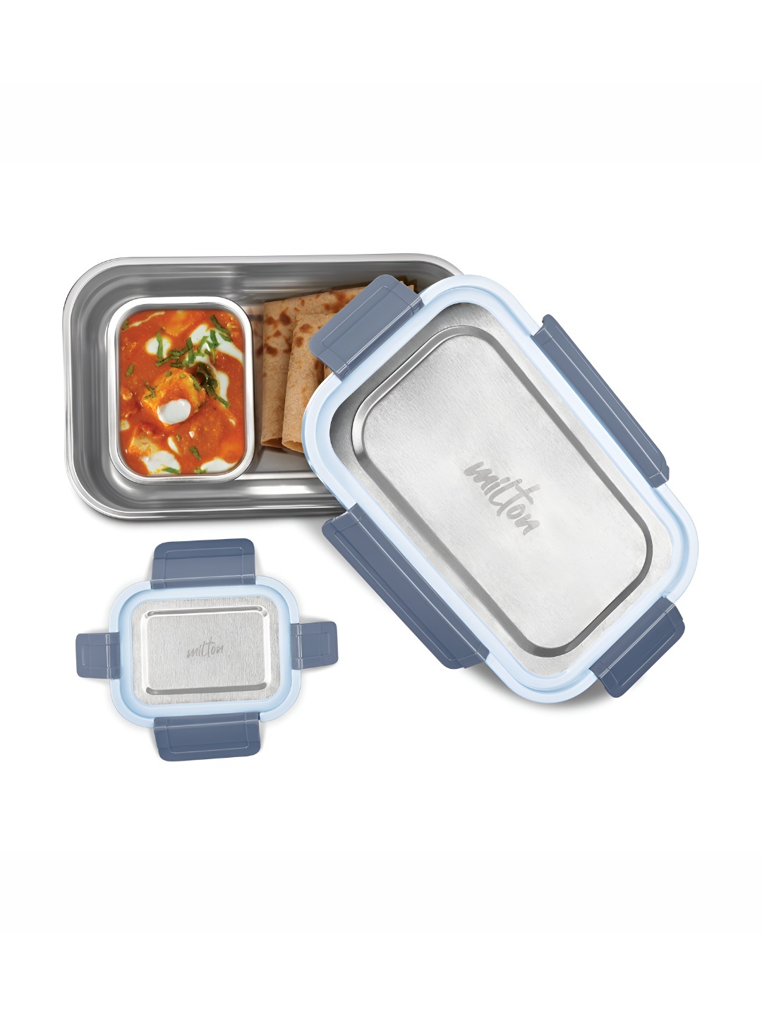 

Milton Home Meal Sr. Kids Set of 2 Stainless Steel Blue Lunch Boxes (970ml 180ml)