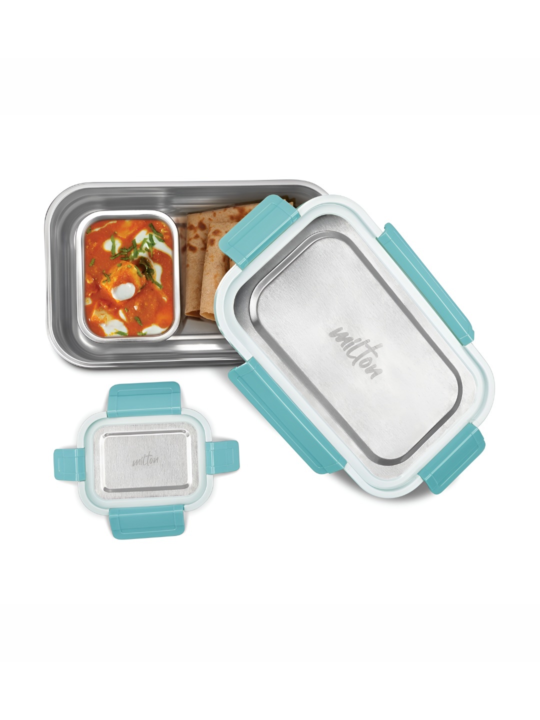 

Milton Kids Set of 2 Aqua Home Meal Sr. Stainless Steel Lunch Box (970ml 180ml), Sea green