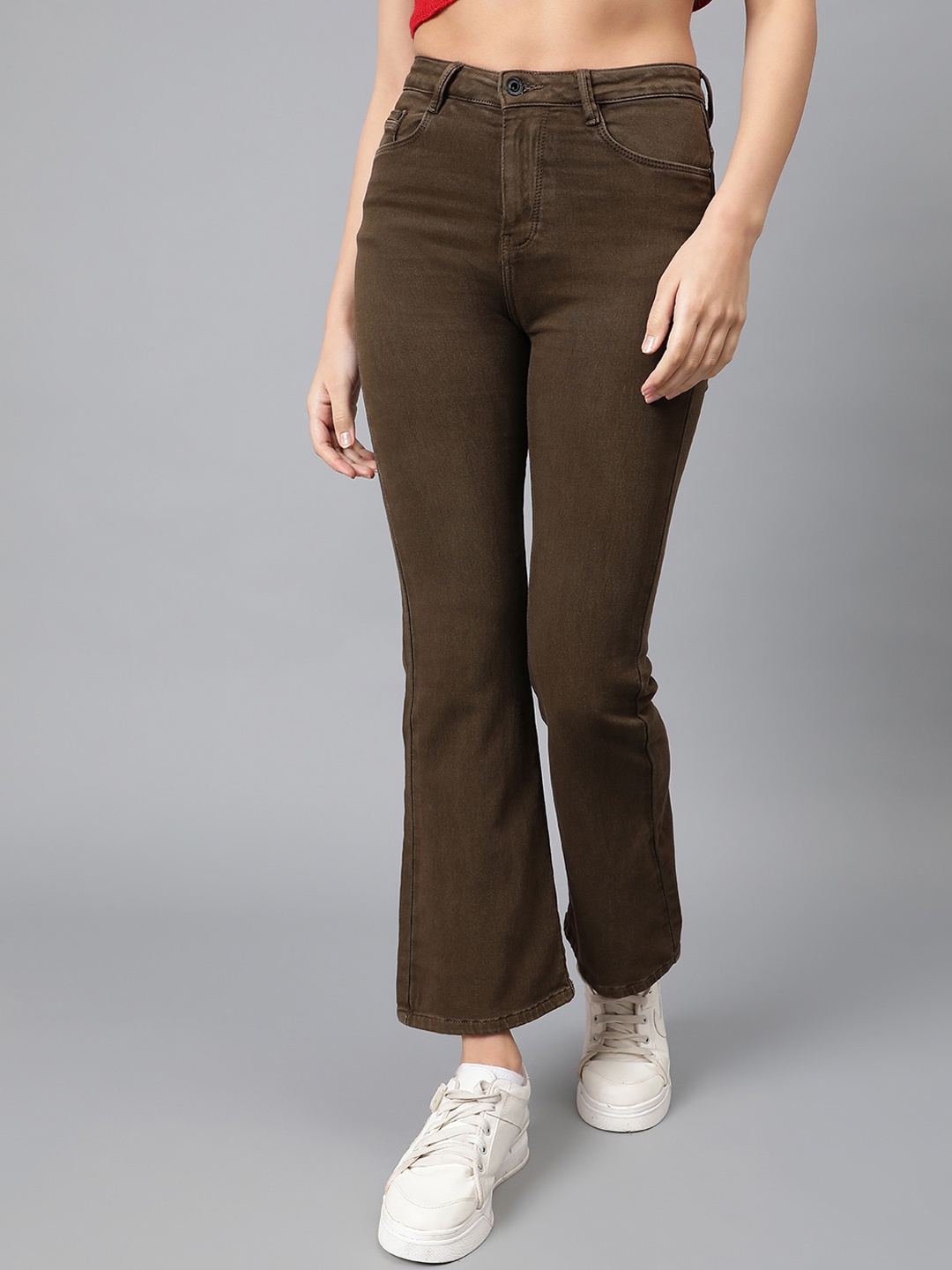 

Code 61 Women Flared High-Rise Stretchable Jeans, Brown