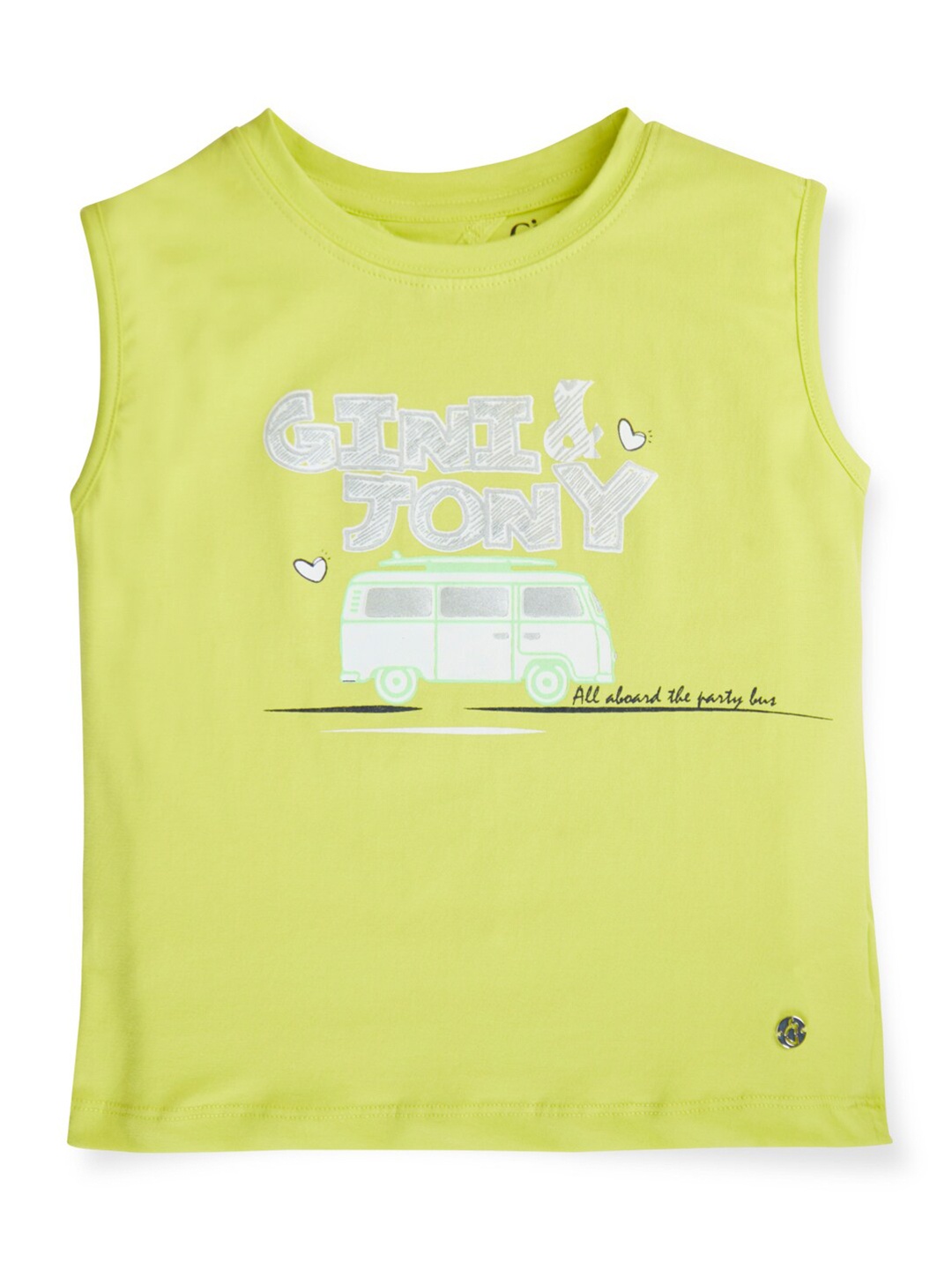 

Gini and Jony Girls Round Neck Sleeveless Printed Cotton Top, Lime green