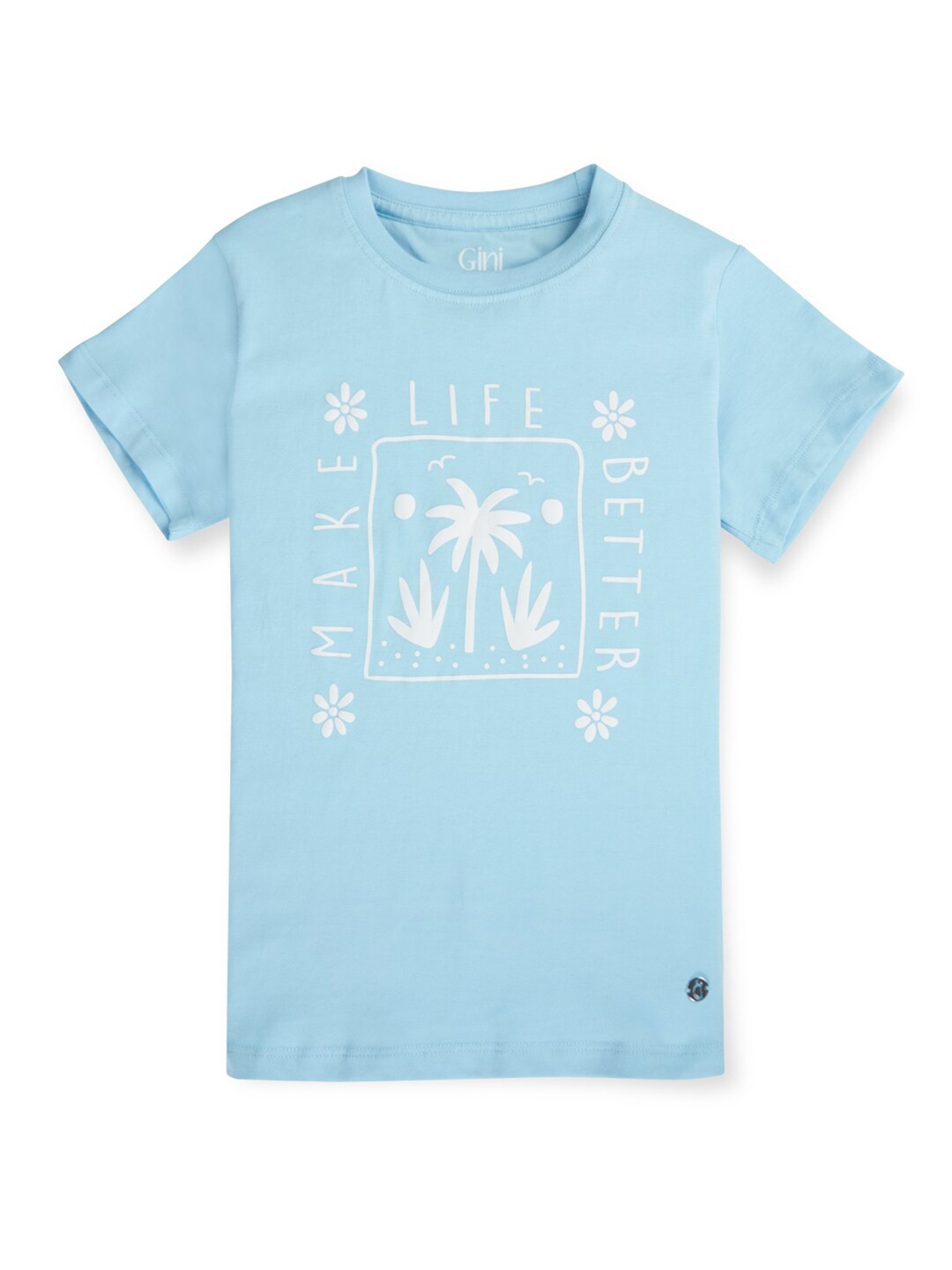 

Gini and Jony Girls Typography Printed Cotton T-shirt, Blue