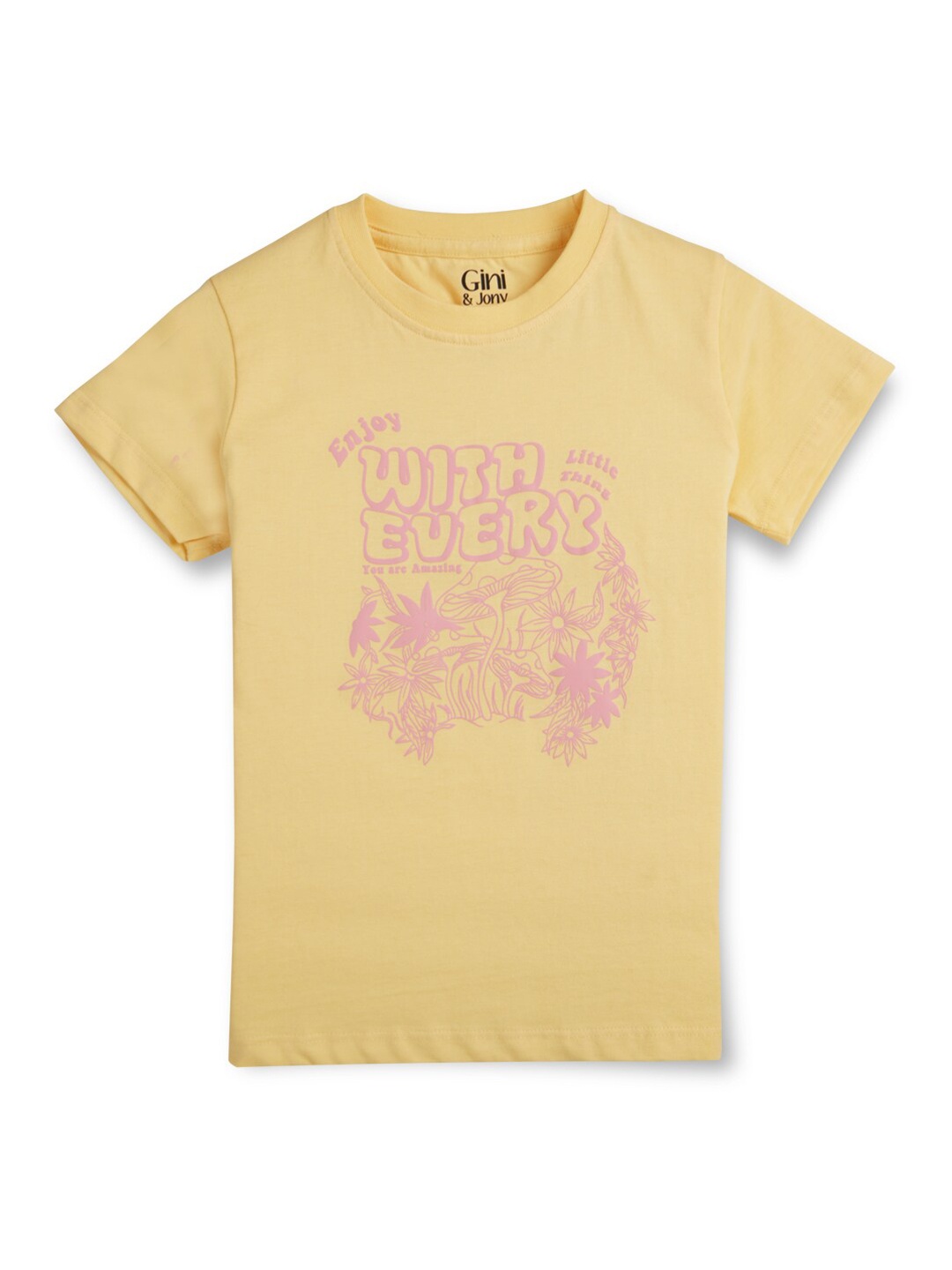 

Gini and Jony Girls Graphic Printed Cotton T-shirt, Yellow