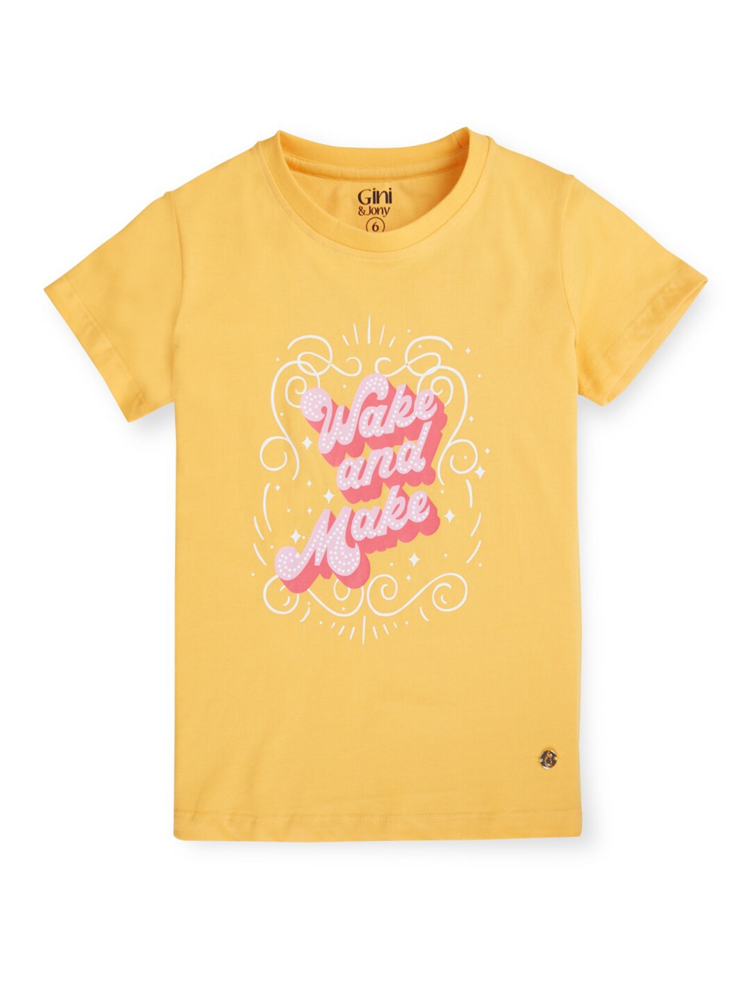 

Gini and Jony Girls Typography Printed Cotton T-shirt, Yellow