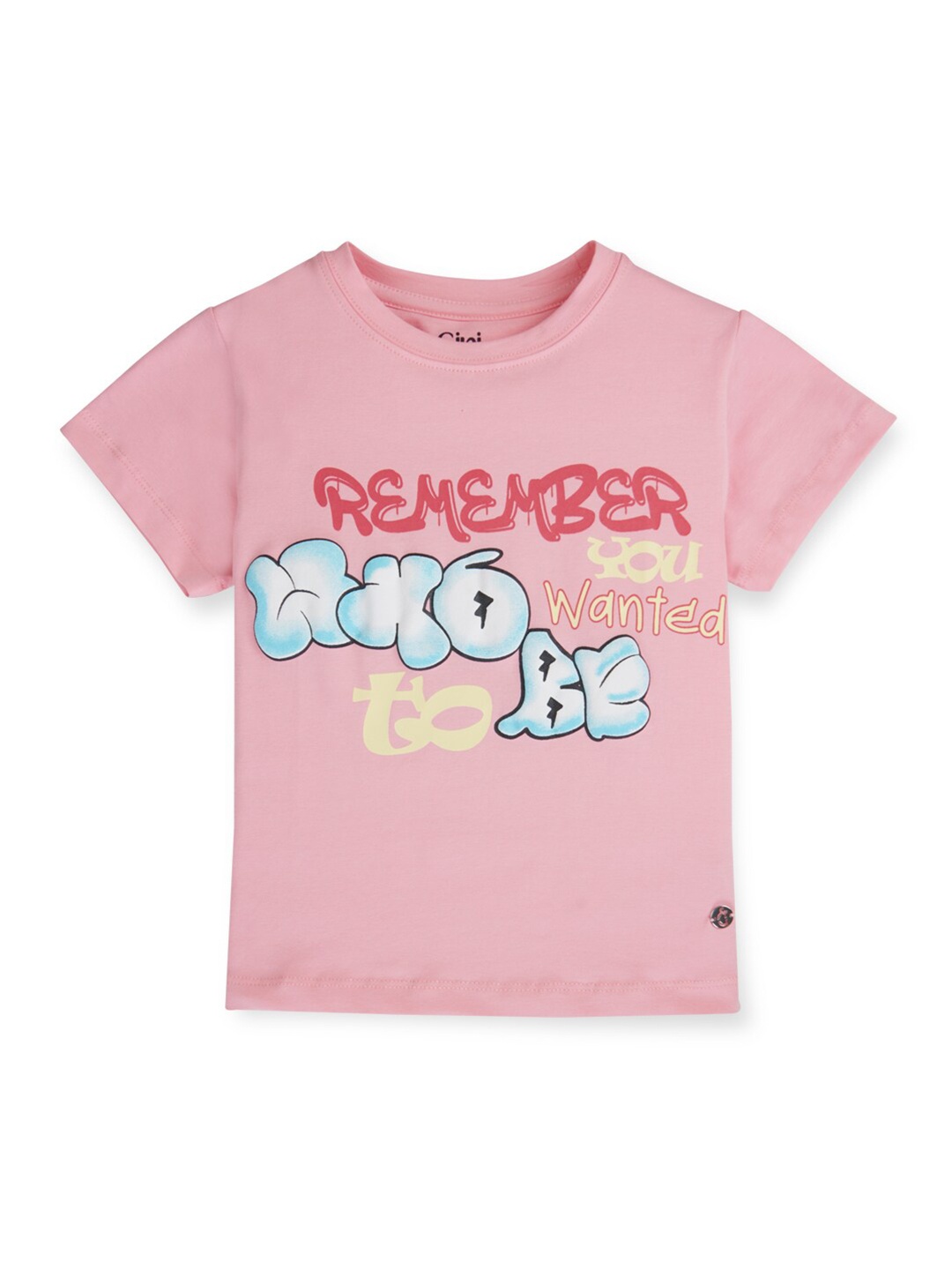 

Gini and Jony Girls Typography Printed Cotton T-shirt, Pink