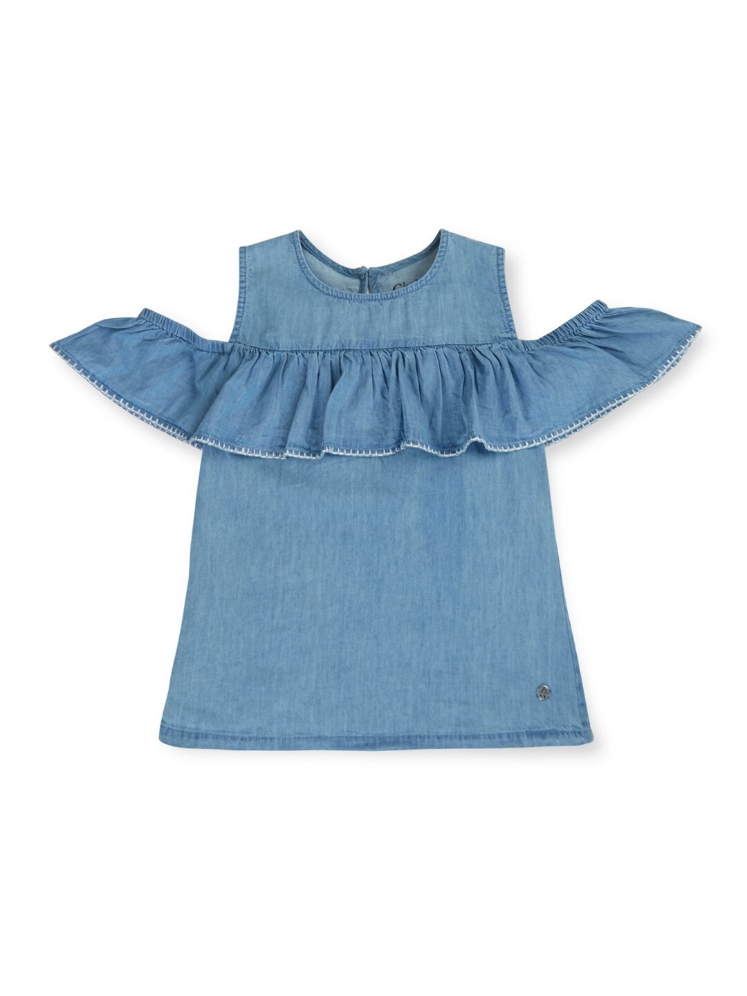 

Gini and Jony Round Neck Short Sleeves Cotton Cotton Denim Top, Blue