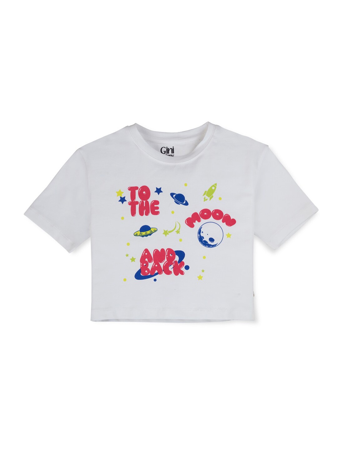 

Gini and Jony Girls Graphic Printed Cotton T-shirt, White