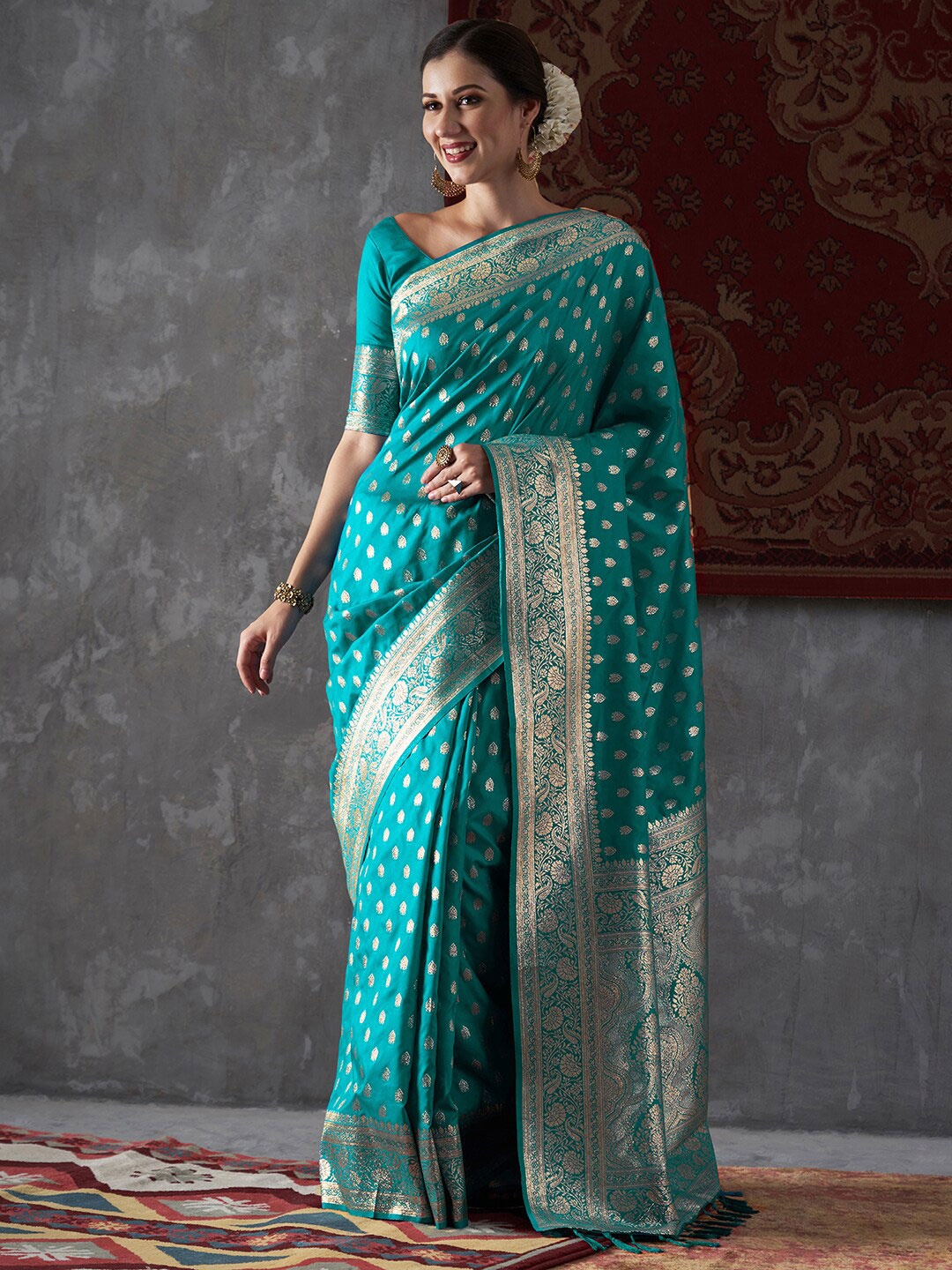

Anouk Ethnic Motifs Silk Blend Kanjeevaram Saree, Blue