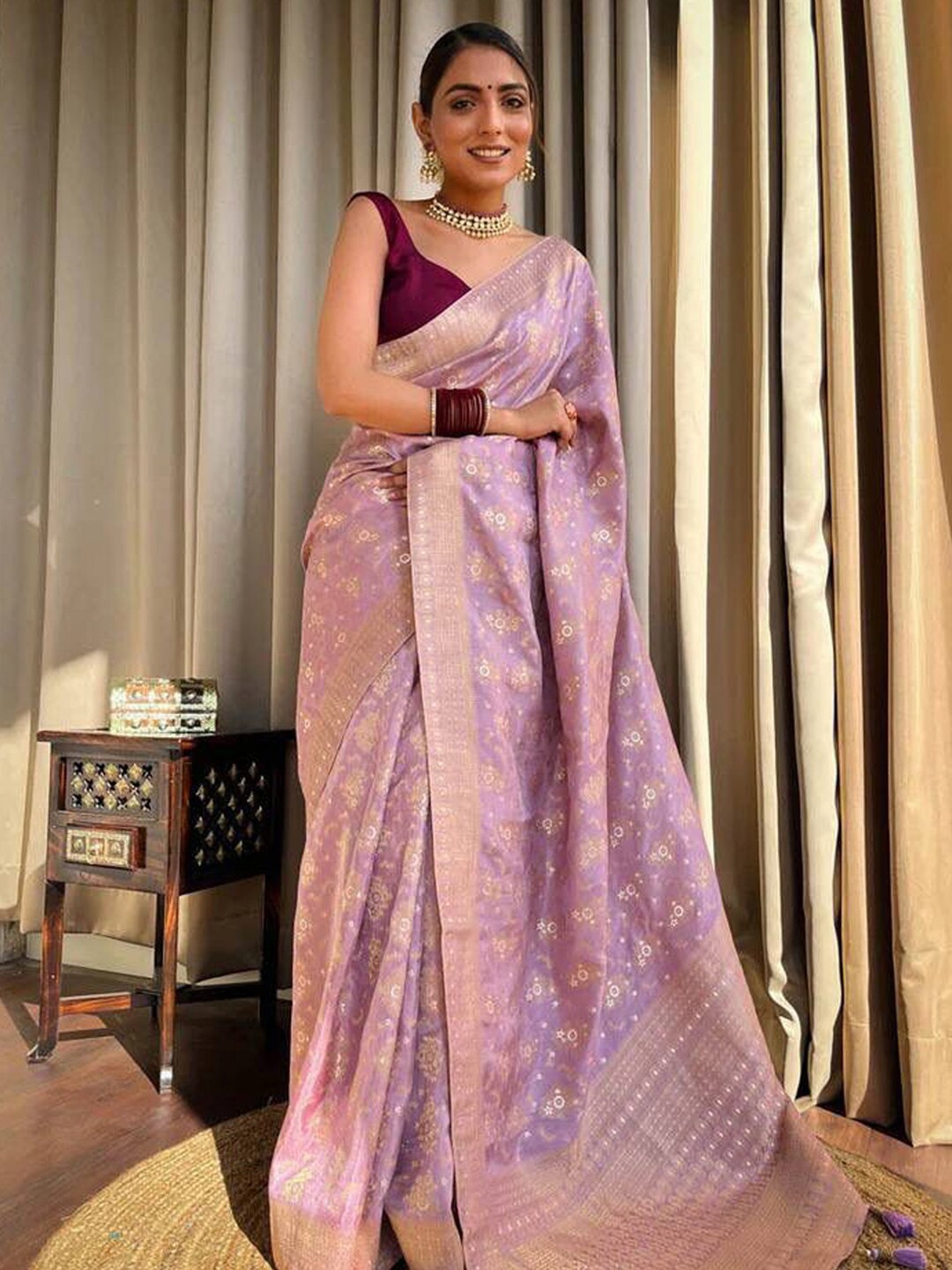 

Anouk Rustic Mauve Ethnic Motifs Zari Banarasi Saree