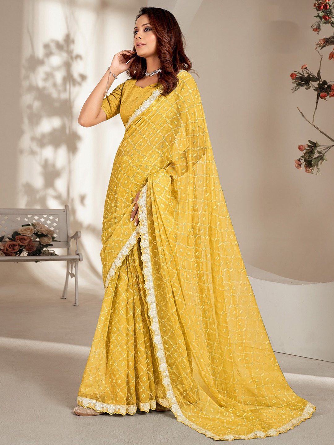 

Anouk Ethnic Motifs Embellished Sequinned Pure Chiffon Saree, Yellow