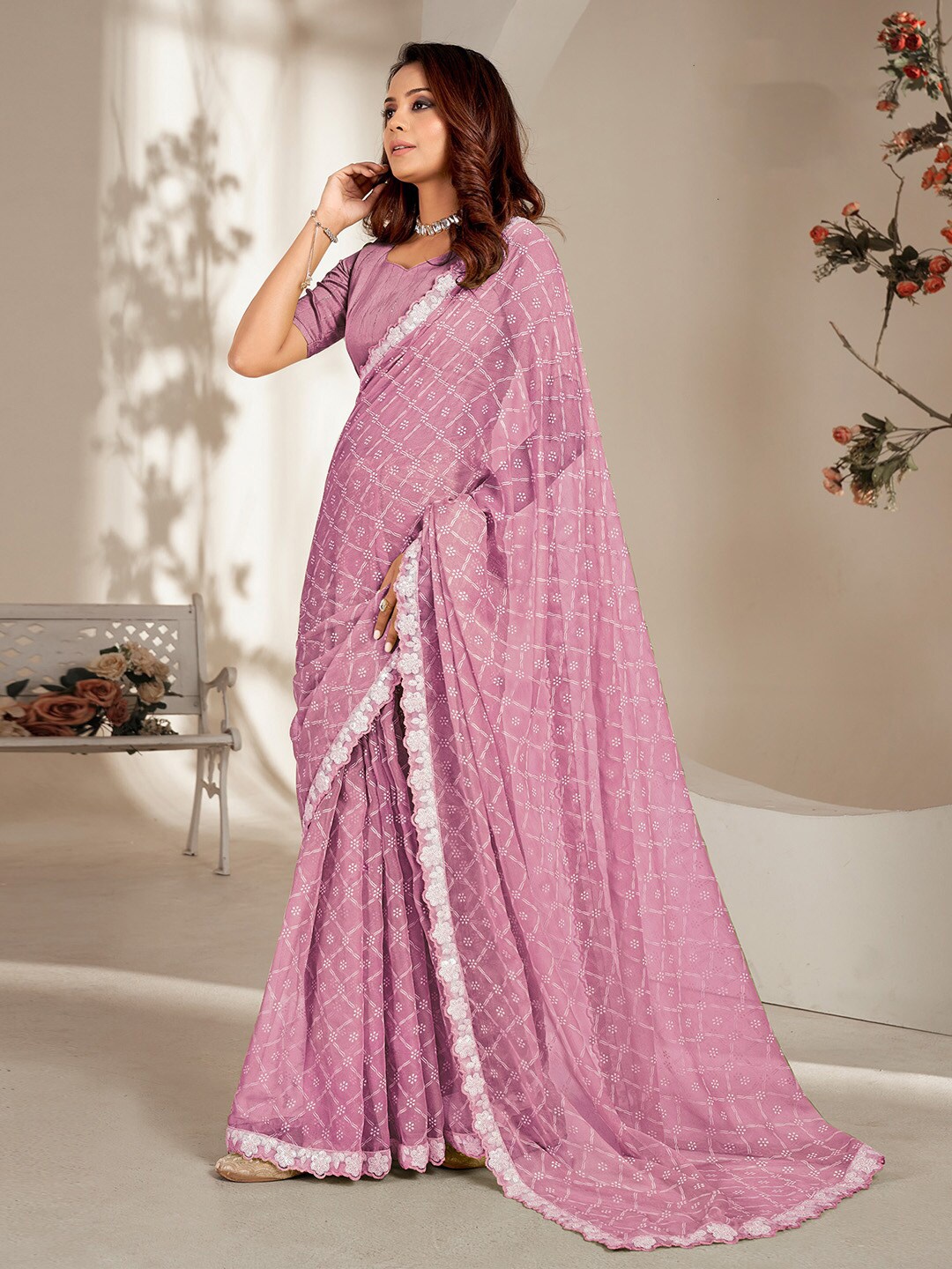 

Anouk Ethnic Motifs Pure Chiffon Saree, Lavender