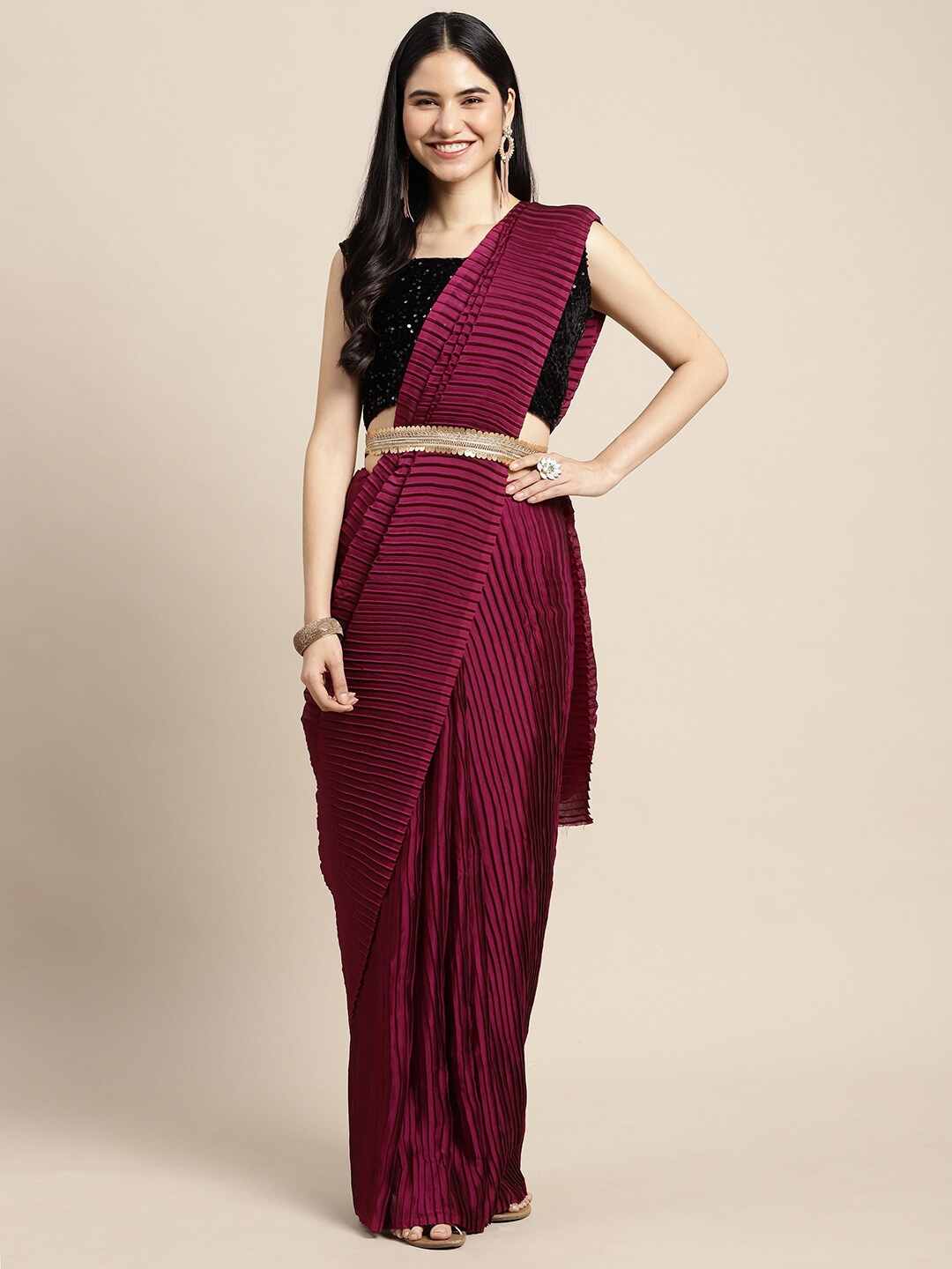

Anouk Striped Pure Georgette Designer Saree, Magenta