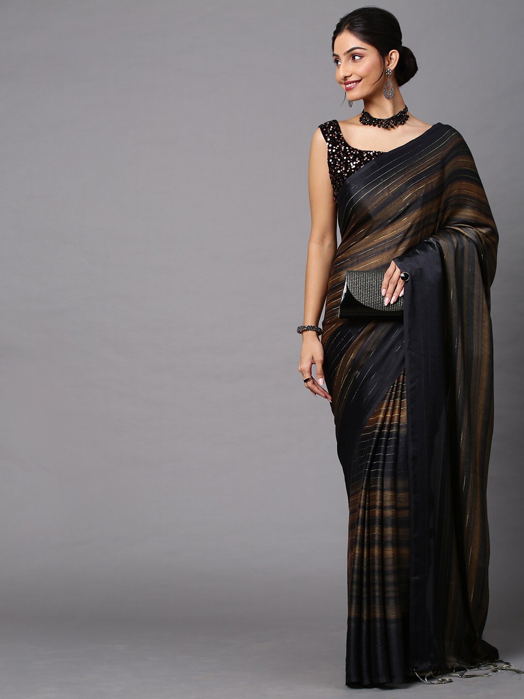 

Anouk Rustic Striped Saree, Black