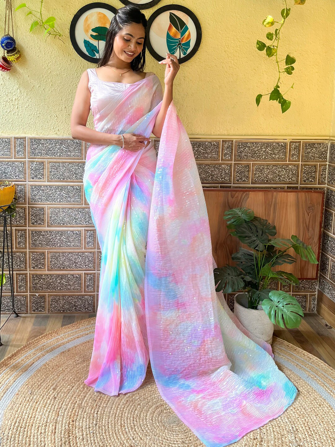 

Anouk Embellished Sequinned Pure Georgette Saree, Pink