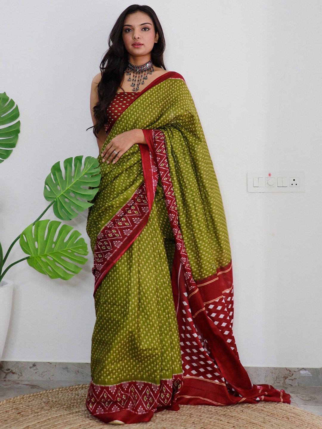 

Anouk Olive Green Bagh Printed Pure Cotton Bagh Saree