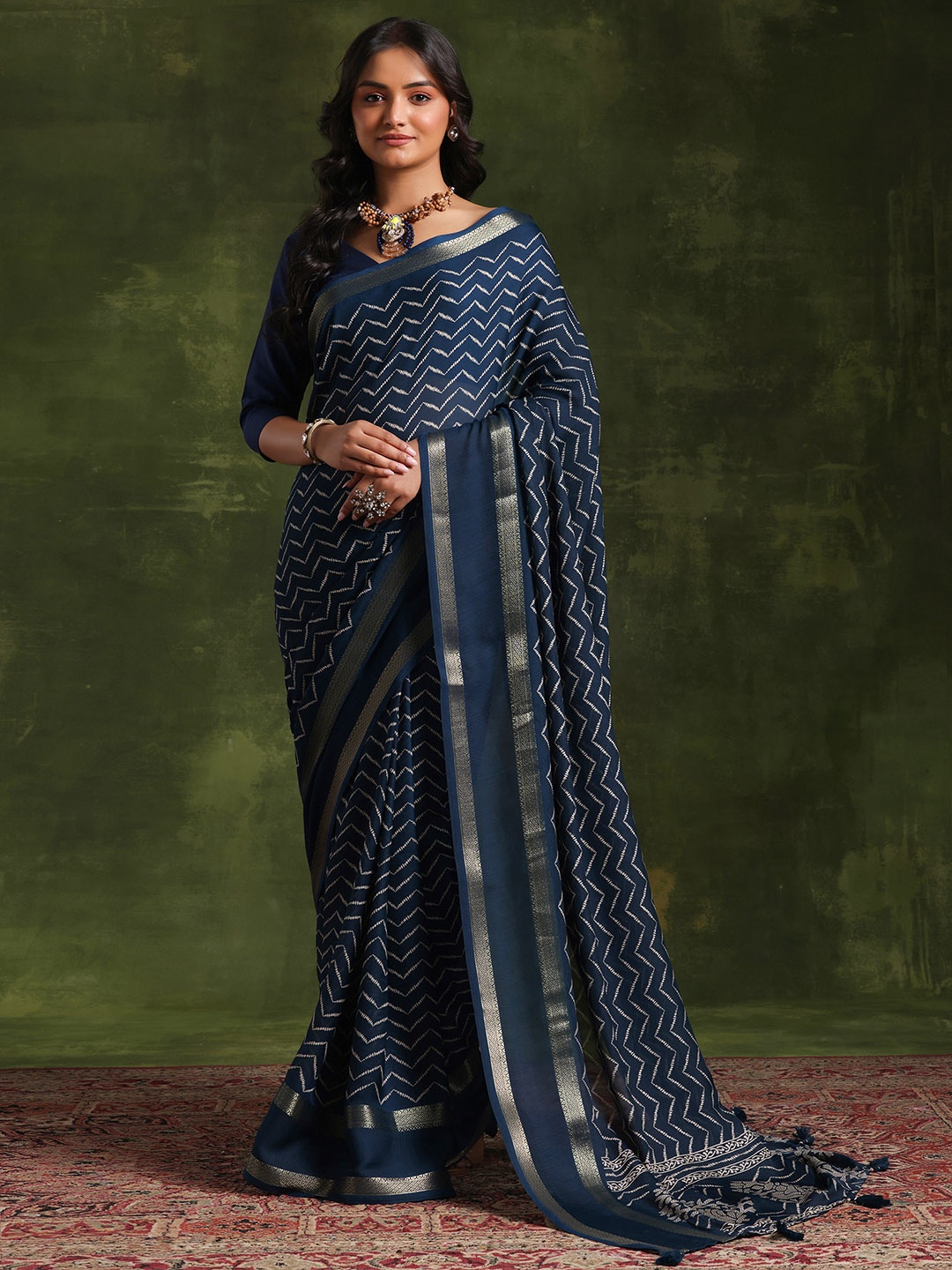 

Libas Leheriya Printed Woven Design Leheriya Zari Saree, Blue