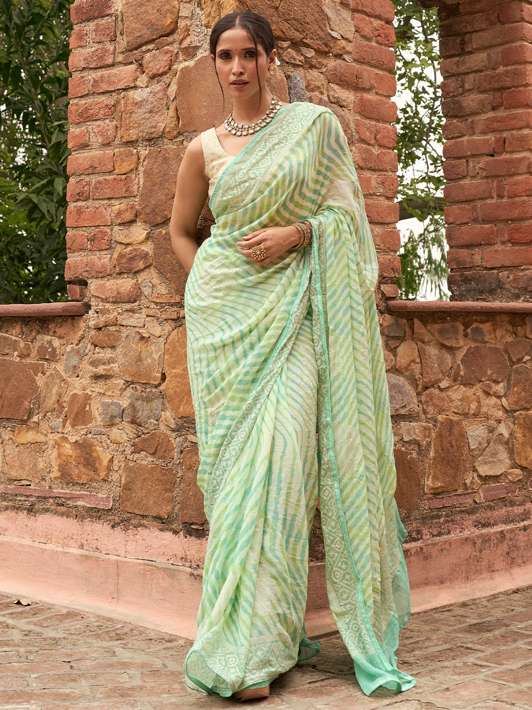 

Libas Leheriya Printed Saree, Green