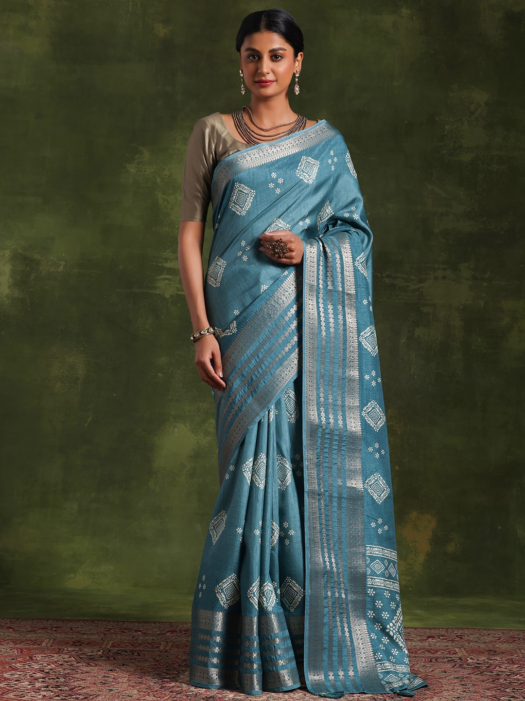 

Libas Ethnic Motifs Printed Woven Design Zari Saree, Blue