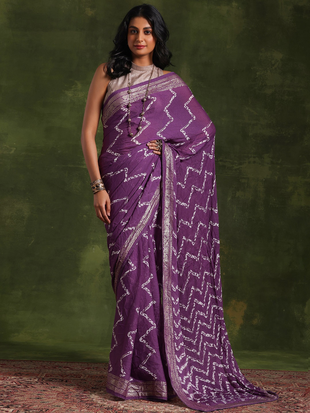 

Libas Leheriya Printed Woven Design Zari Saree, Lavender