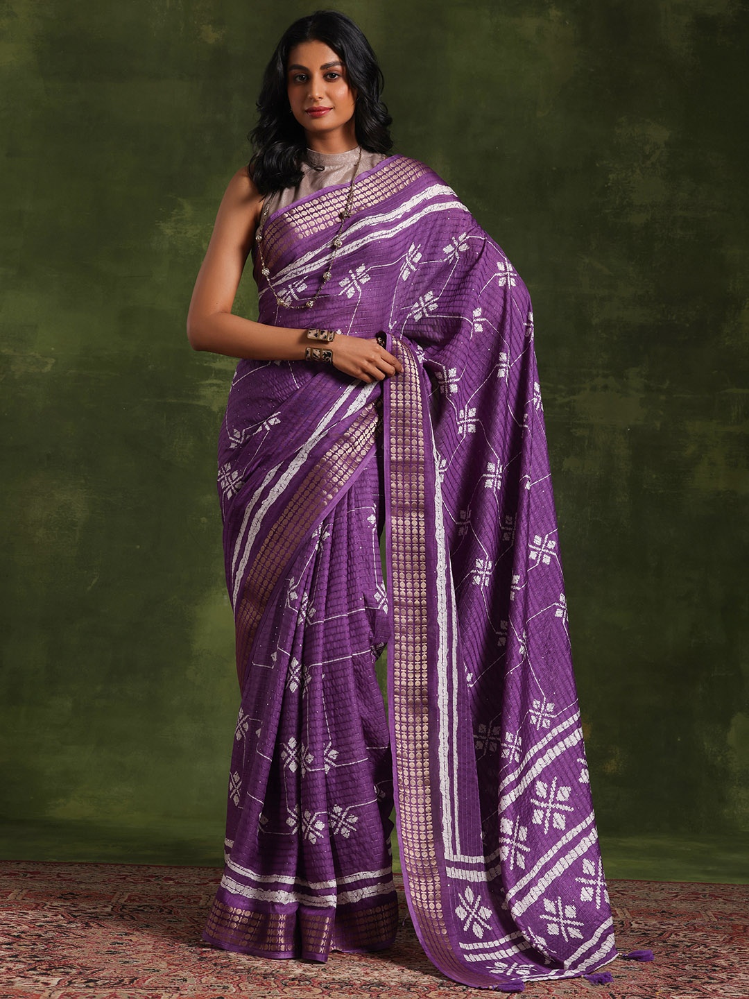 

Libas Ethnic Motifs Printed Woven Design Saree, Lavender
