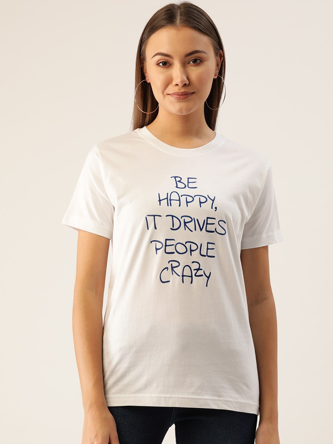 

YOLOCLAN Typography Printed Pure Cotton T-shirt, White