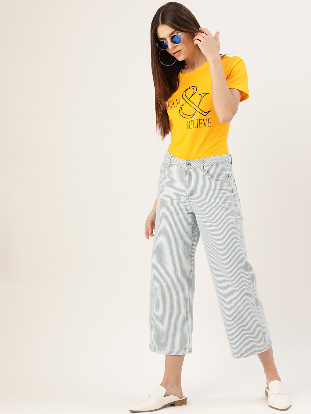 

YOLOCLAN Typography Printed Cotton T-shirt, Yellow