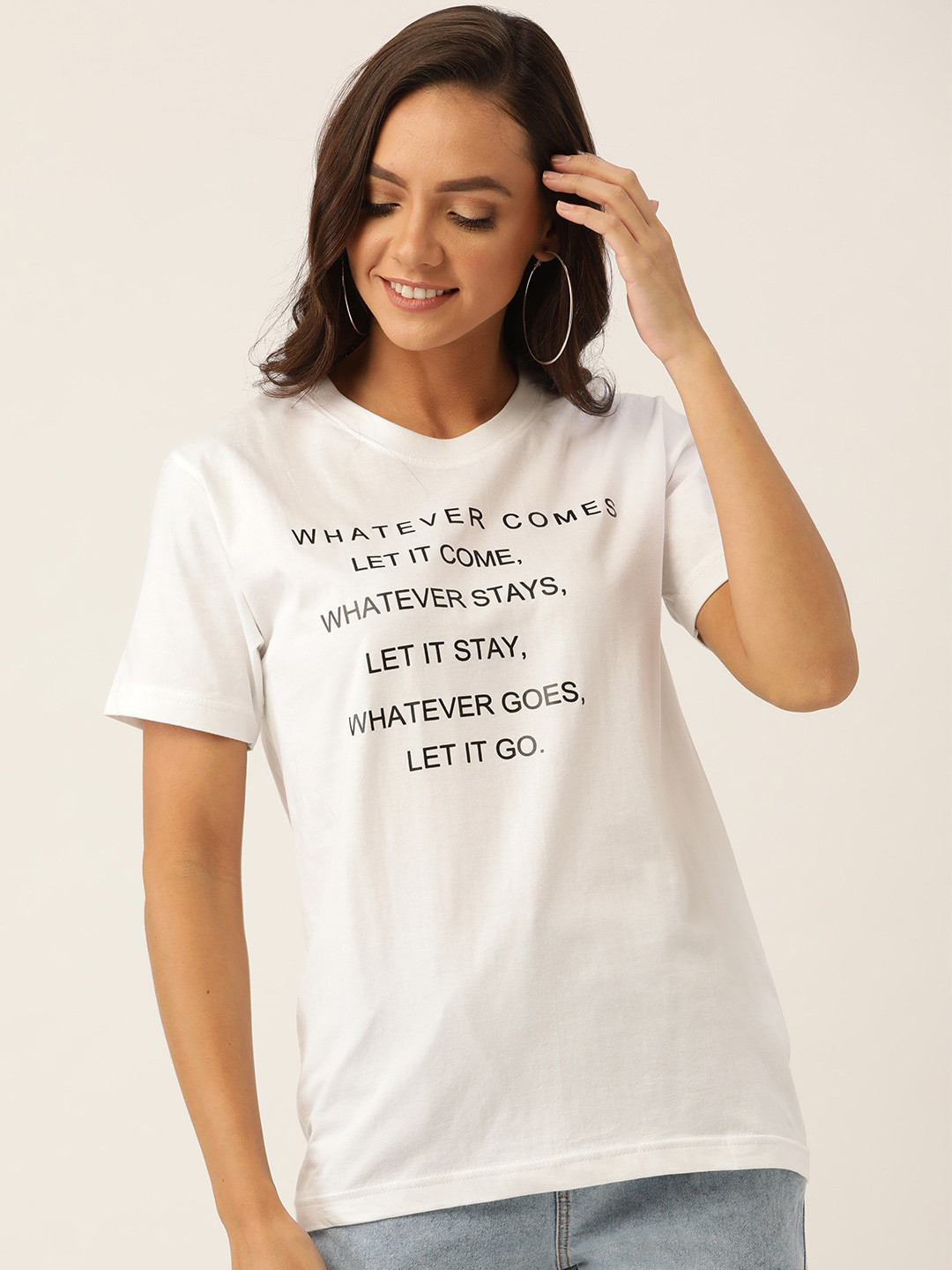 

YOLOCLAN Typography Printed Cotton Regular Fit T-shirt, White