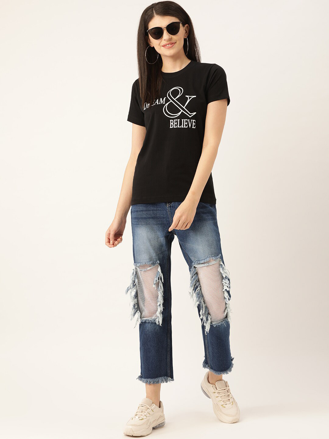 

YOLOCLAN Typography Printed Pure Cotton T-shirt, Black