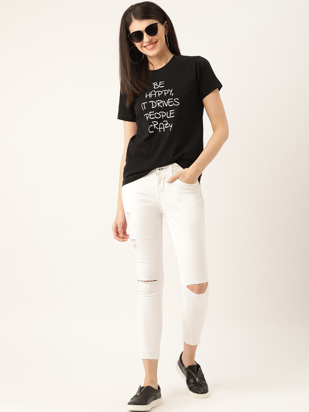 

YOLOCLAN Typography Printed Pure Cotton T-shirt, Black
