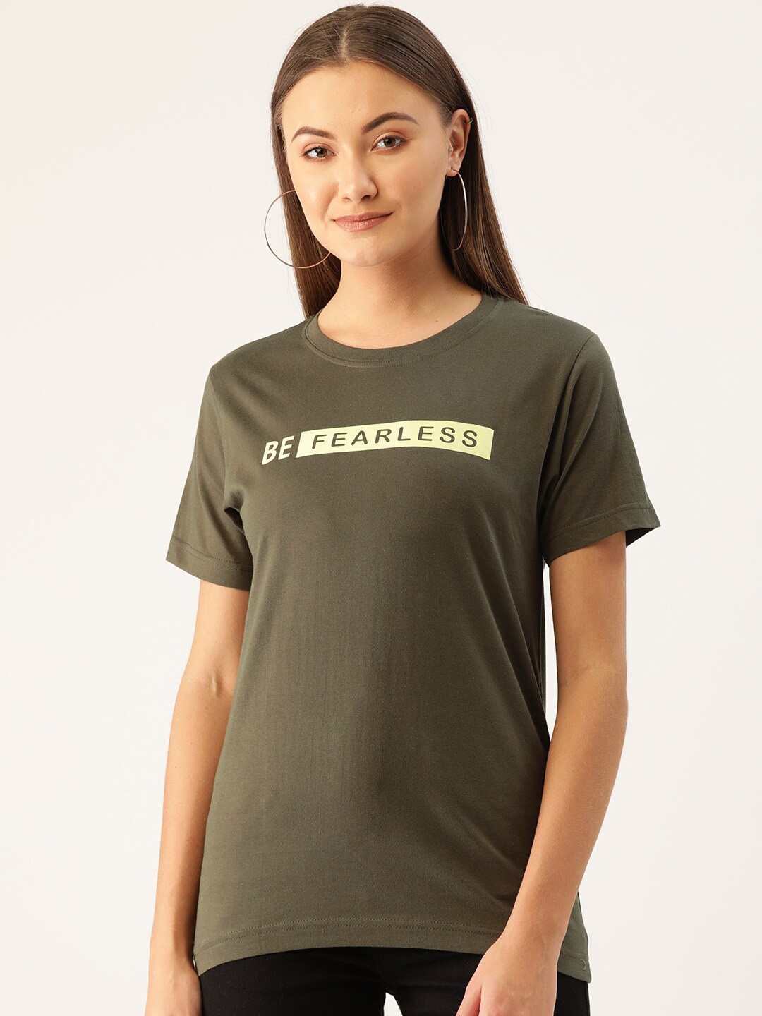 

YOLOCLAN Typography Printed Pure Cotton T-shirt, Green
