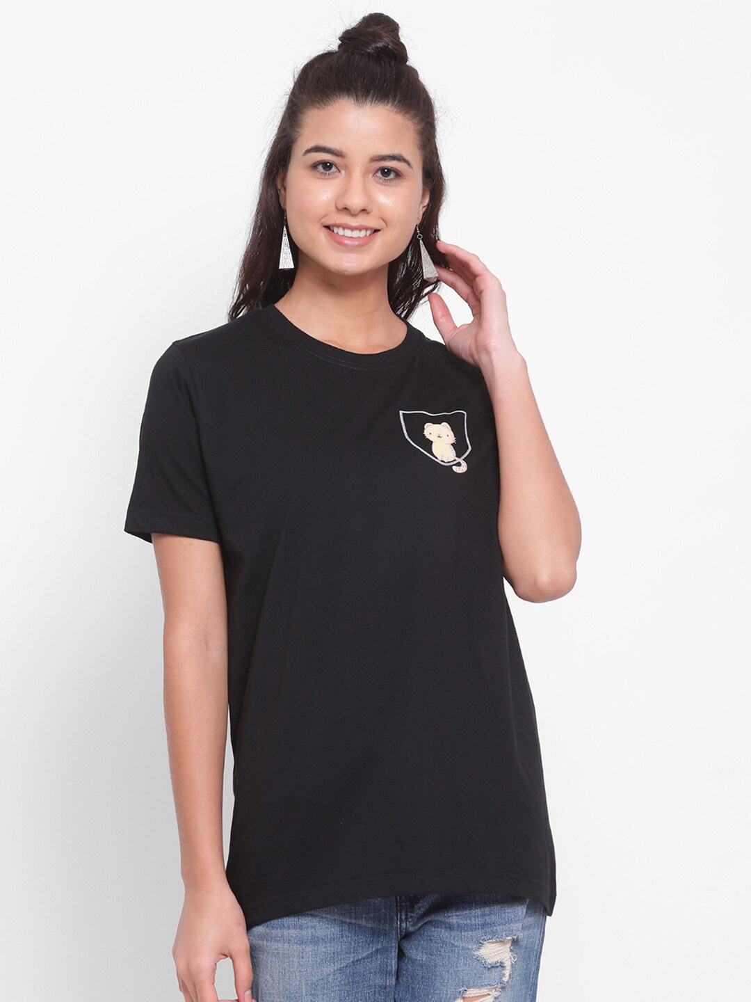 

YOLOCLAN Round Neck Cotton T-shirt, Black