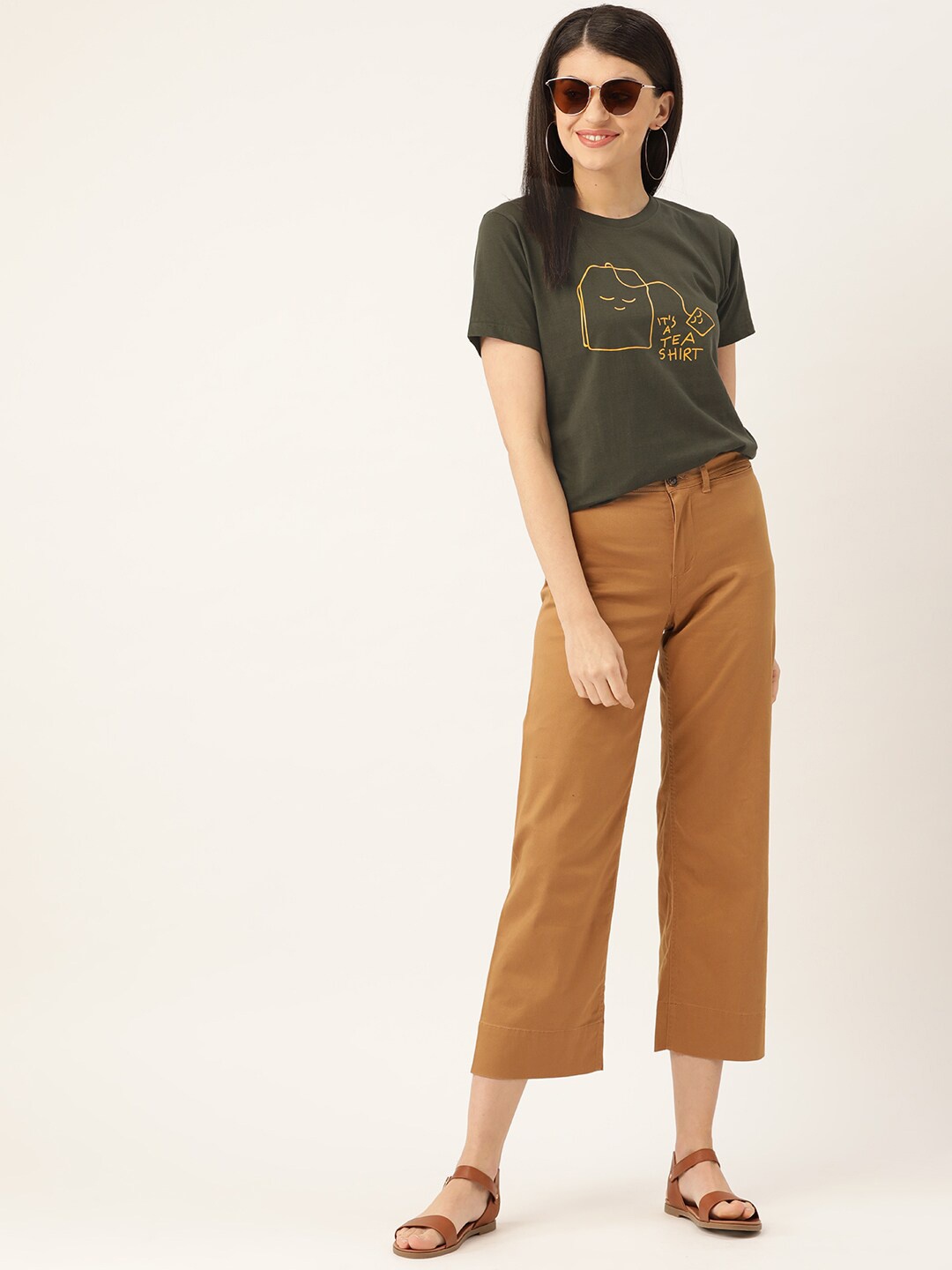 

YOLOCLAN Typography Printed Round Neck Pure Cotton T-shirt, Green