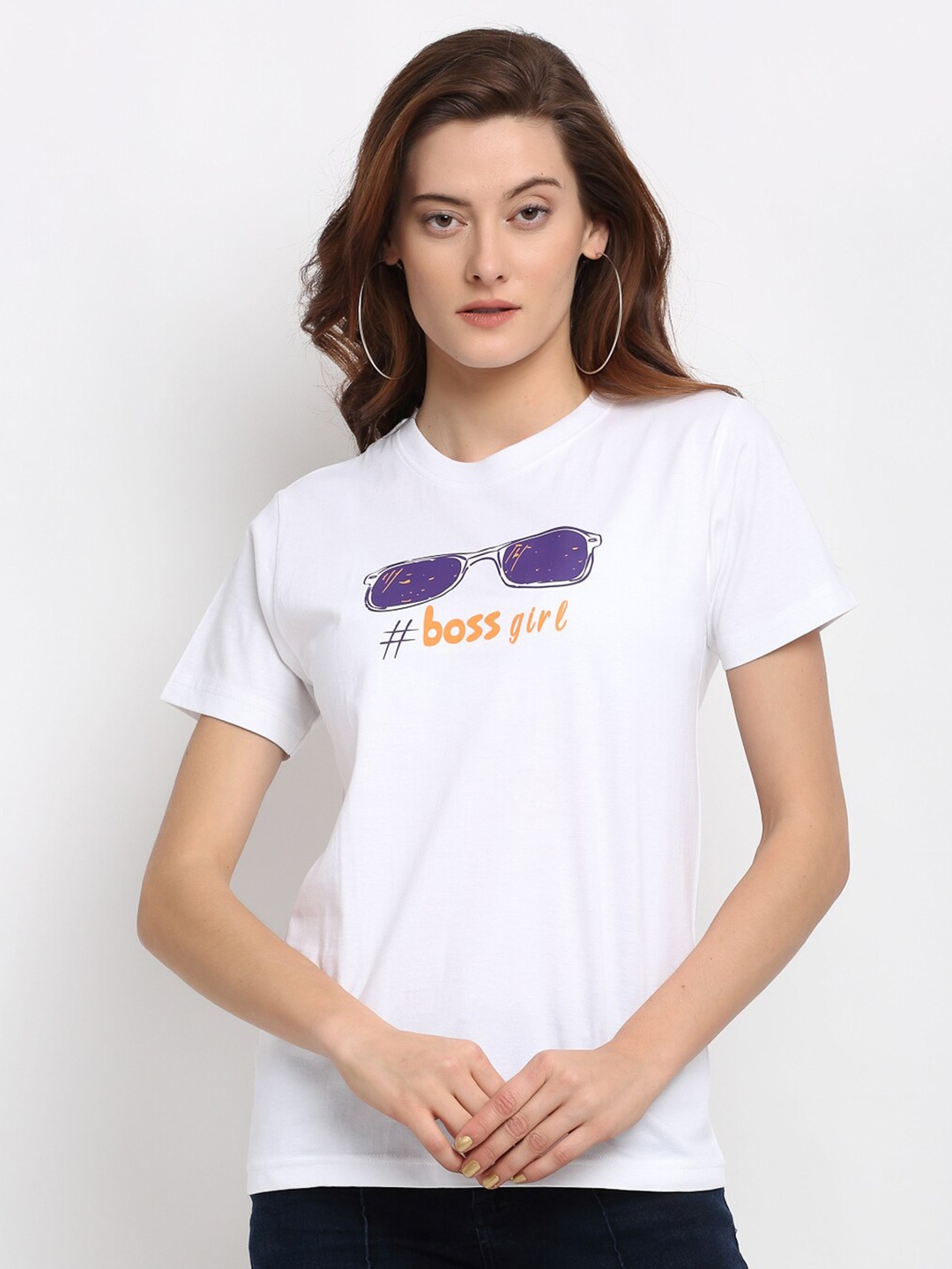 

YOLOCLAN Typography Printed Cotton T-shirt, White