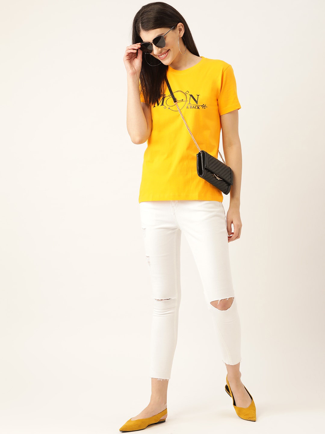 

YOLOCLAN Typography Printed Pure Cotton T-shirt, Yellow