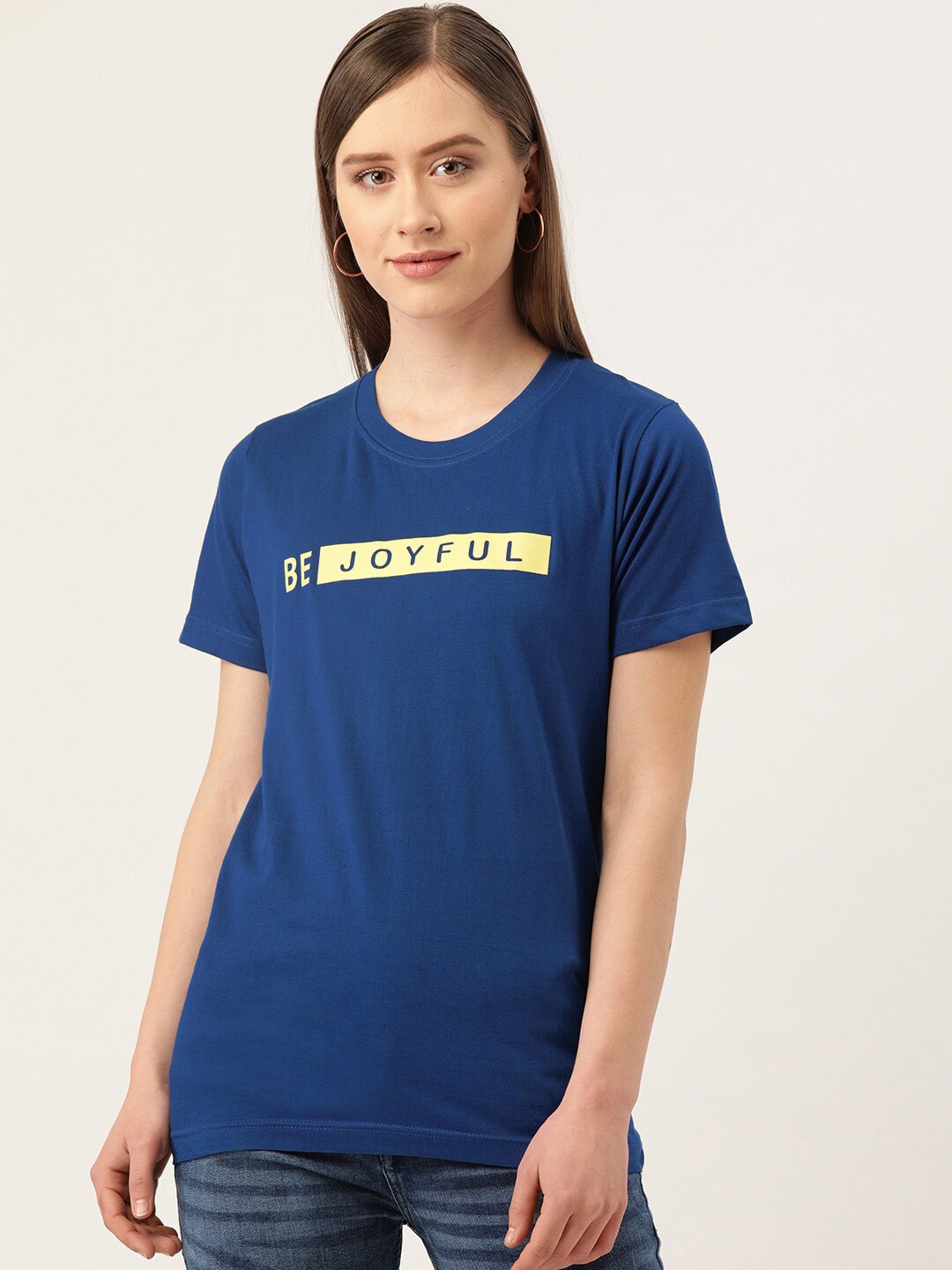 

YOLOCLAN Typography Printed Pure Cotton T-shirt, Blue