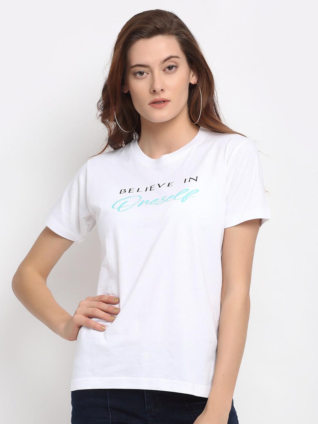

YOLOCLAN Typography Printed Short Sleeves Pure Cotton T-shirt, White
