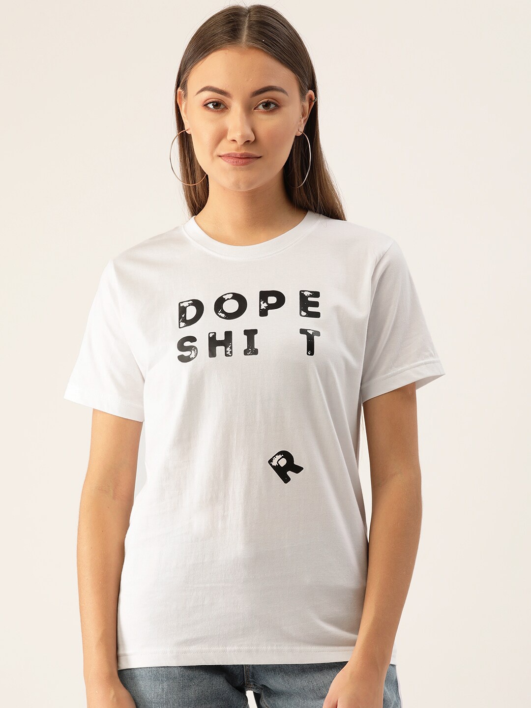 

YOLOCLAN Typography Printed Pure Cotton T-shirt, White