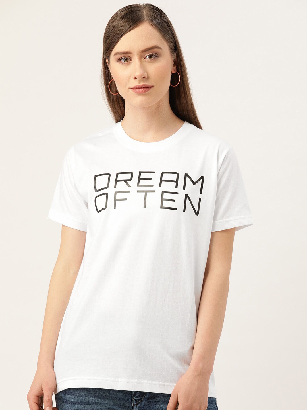 

YOLOCLAN Typography Printed Cotton T-shirt, White