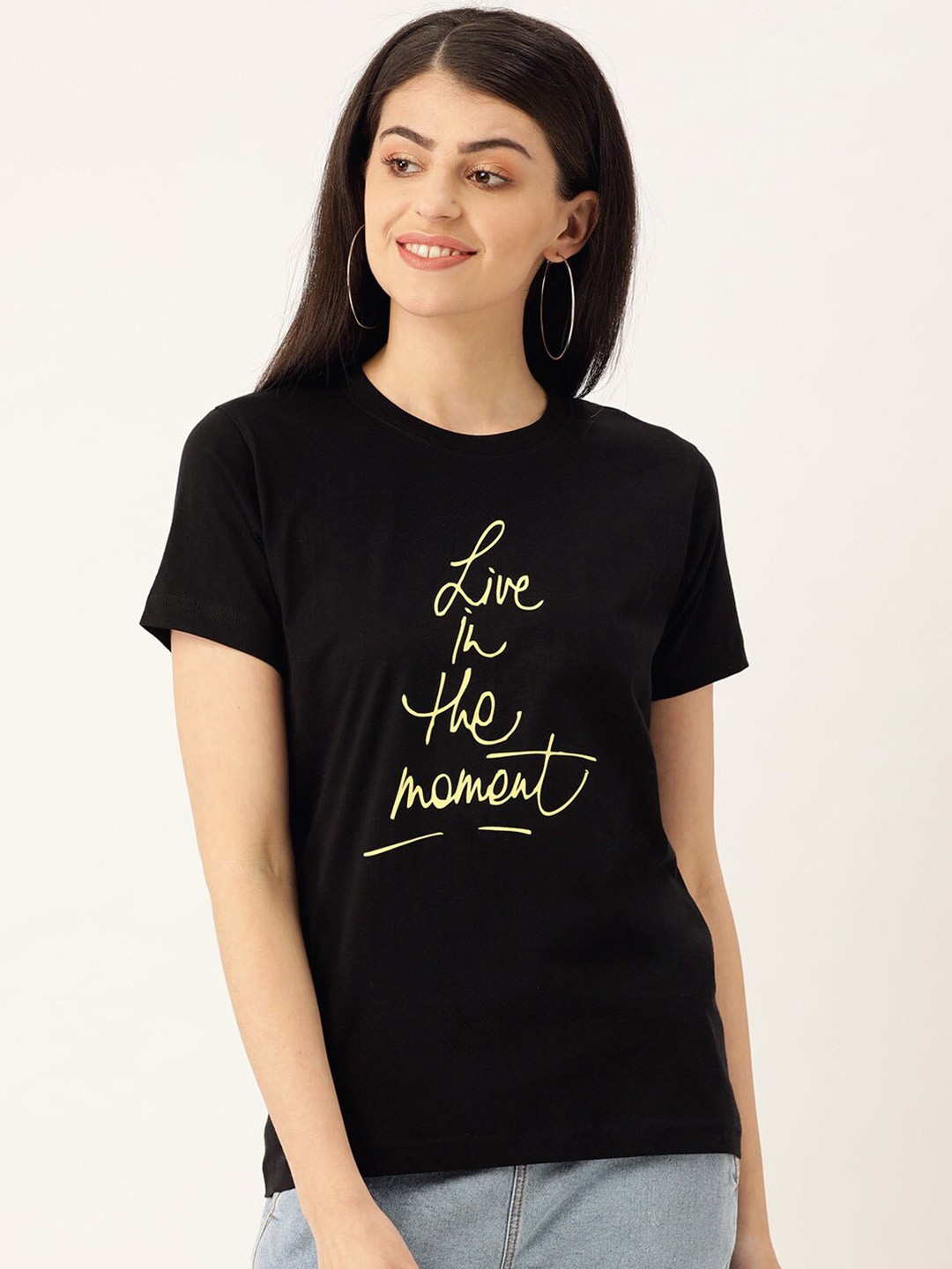 

YOLOCLAN Typography Printed Cotton Regular Fit T-shirt, Black