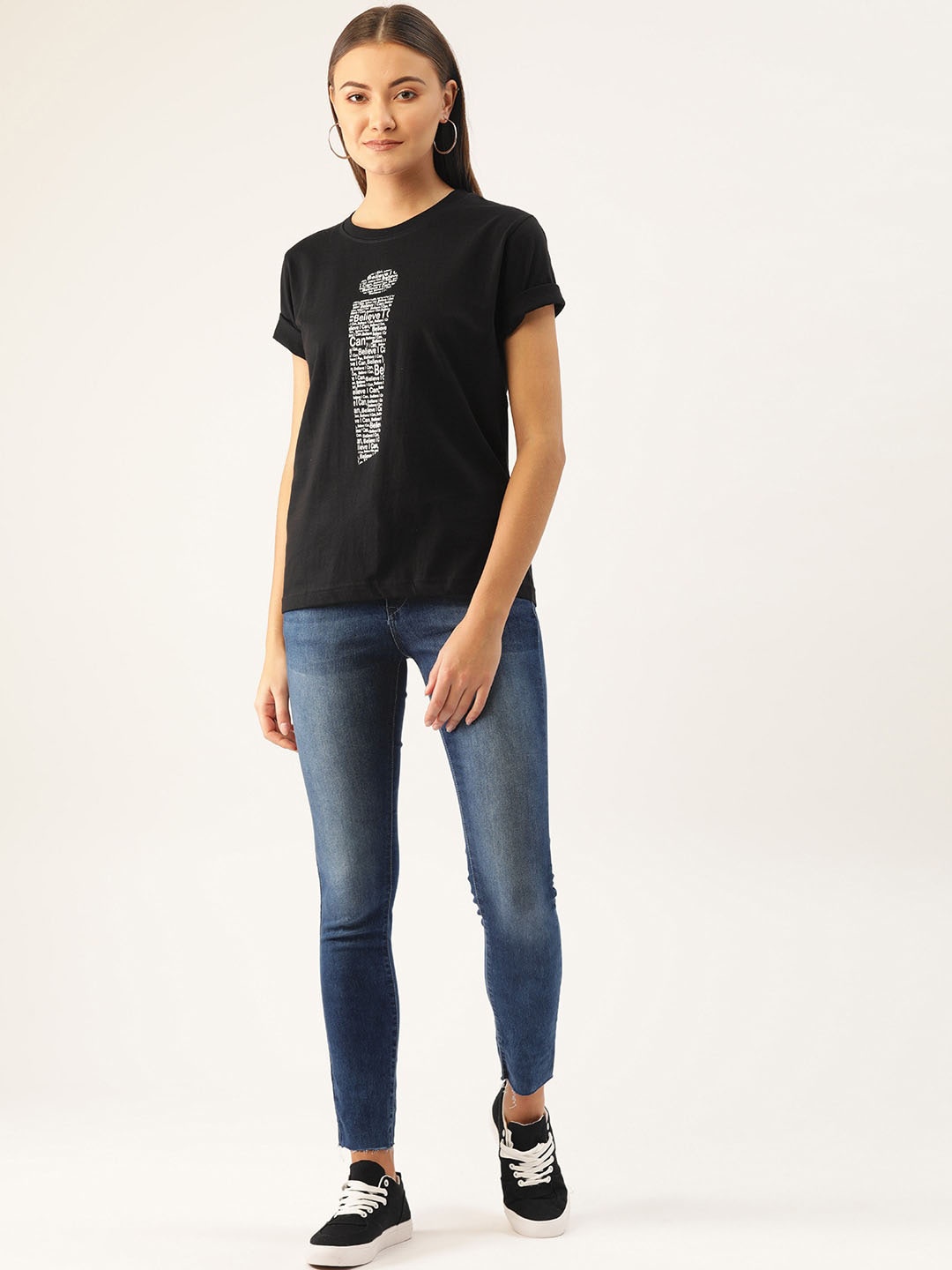 

YOLOCLAN Typography Printed Pure Cotton T-shirt, Black